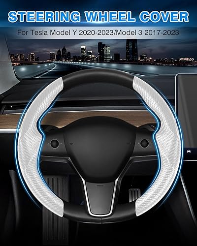 Miniatura 2 de Funda para volante de la marca funda de fibra de carbono a medida para volante de Tesla, transpirable, duradera, antideslizante, transpirable,