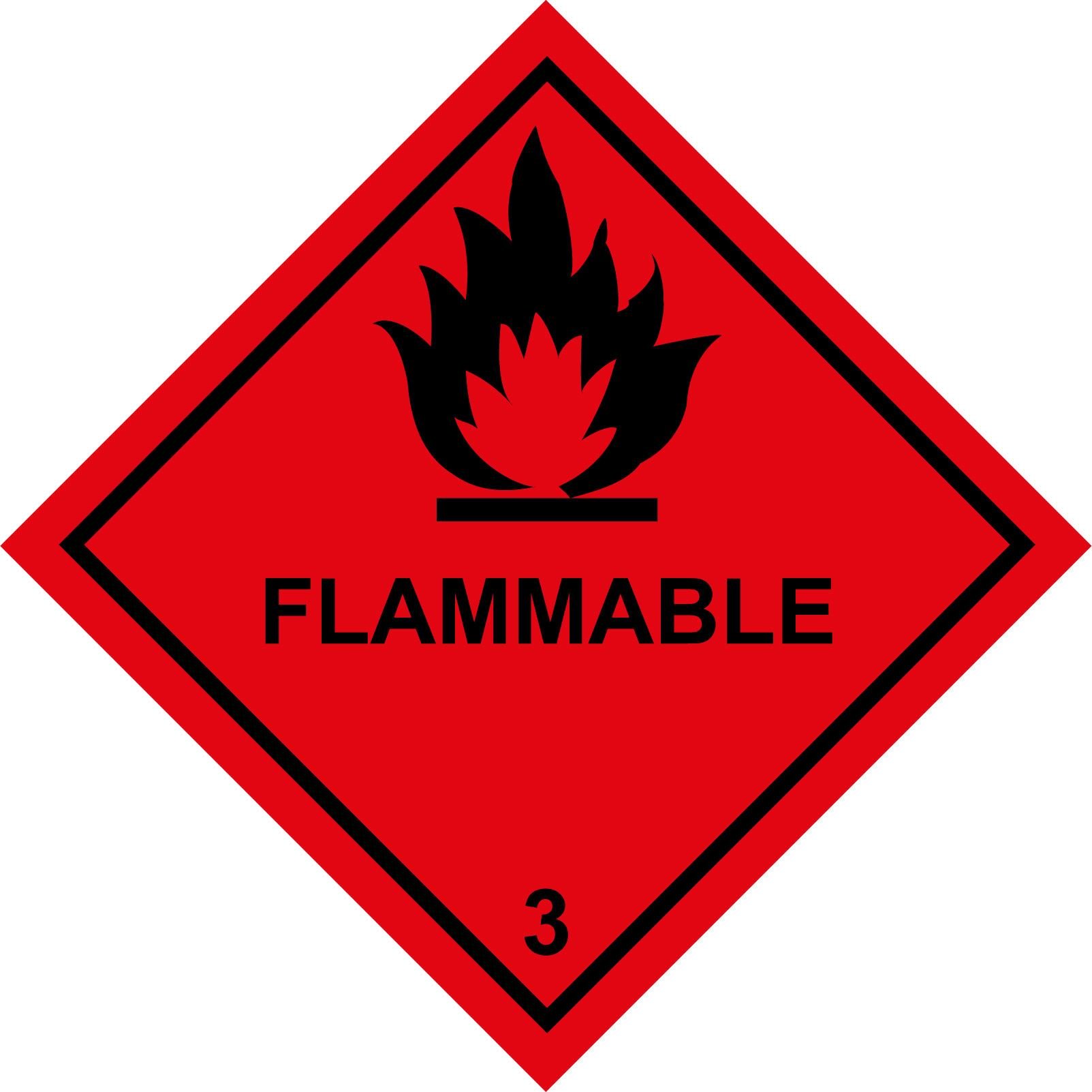 HA085 Hazard Sign Flammable 3 100mm x 100mm .Sticker/SAV - White Background