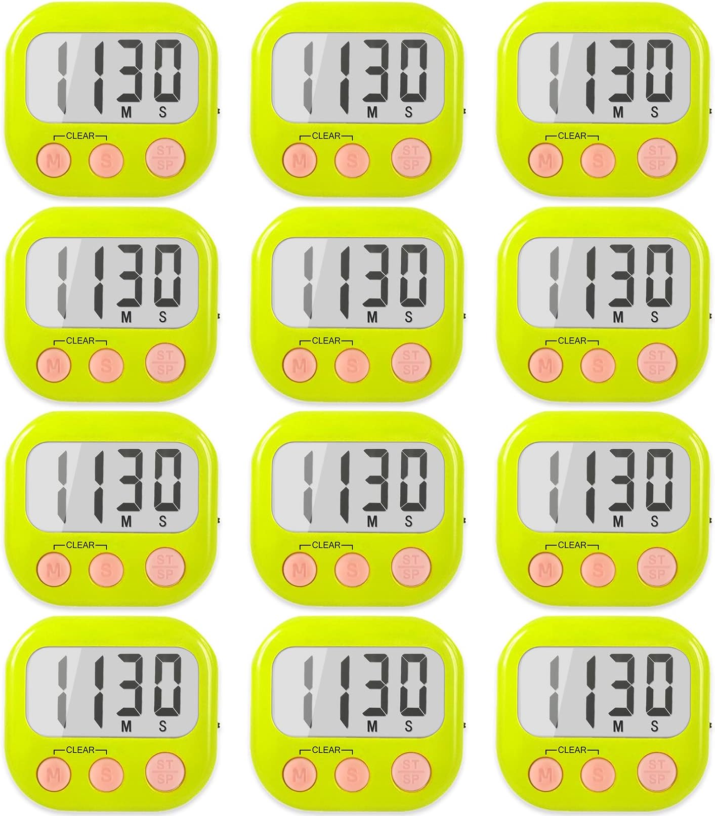 12 Pack Digital Kitchen Timers for Cooking Magnetic Timer for Cooking Loud Alarm Green
