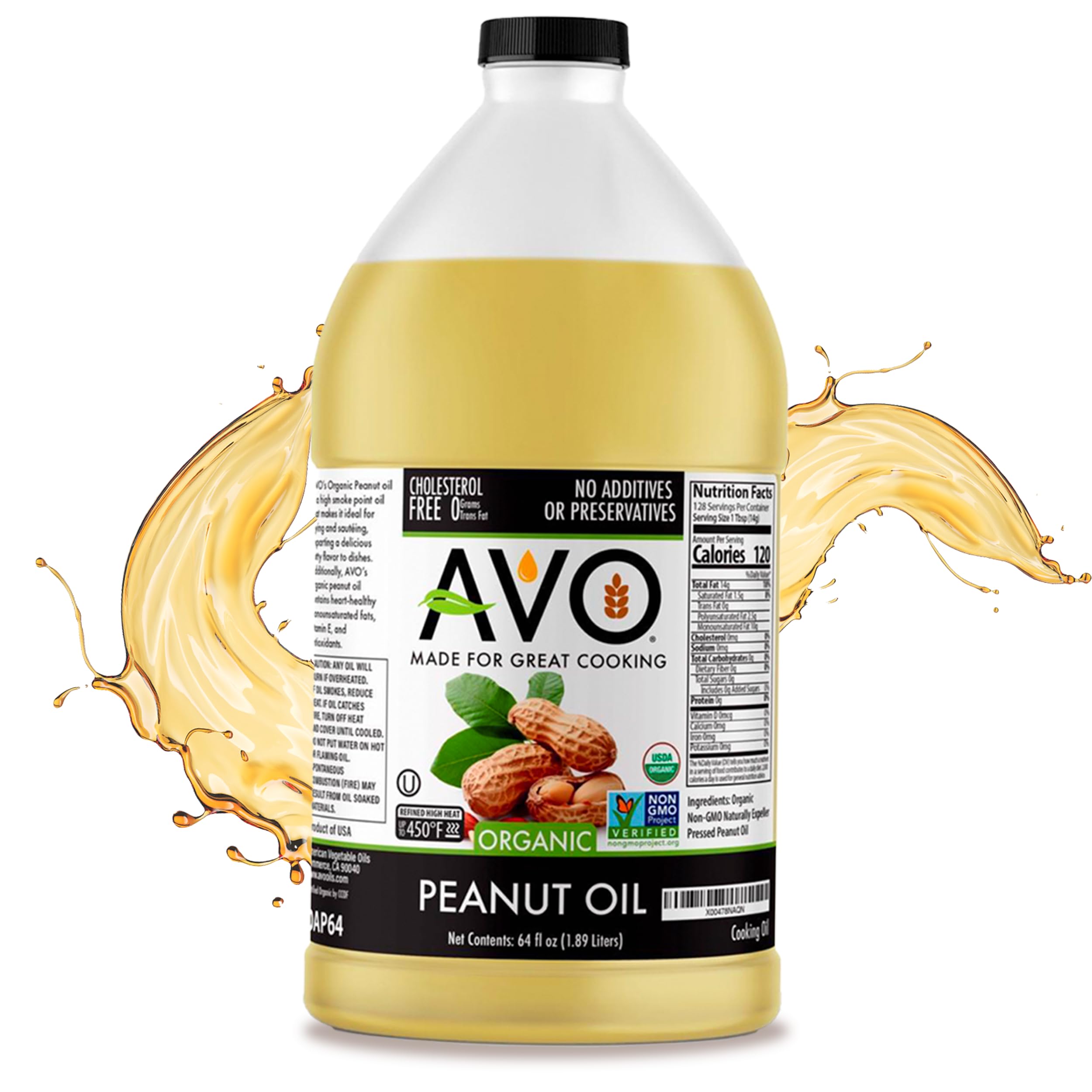 AVO Made for Great Cooking Organic Peanut Oil Half Gallon - Perfect for Cooking & Deep Frying - Ideal for Chefs, Moms, and Grillers - Bulk Organic Peanut Oil for Deep Frying Turkey