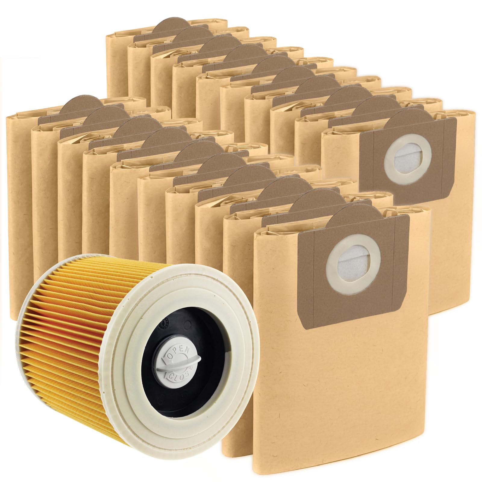 SPARES2GO High Filtration Large Bags + Filter Cartridge for Karcher WD3 WD3P MV3 Wet & Dry Vacuum Cleaner