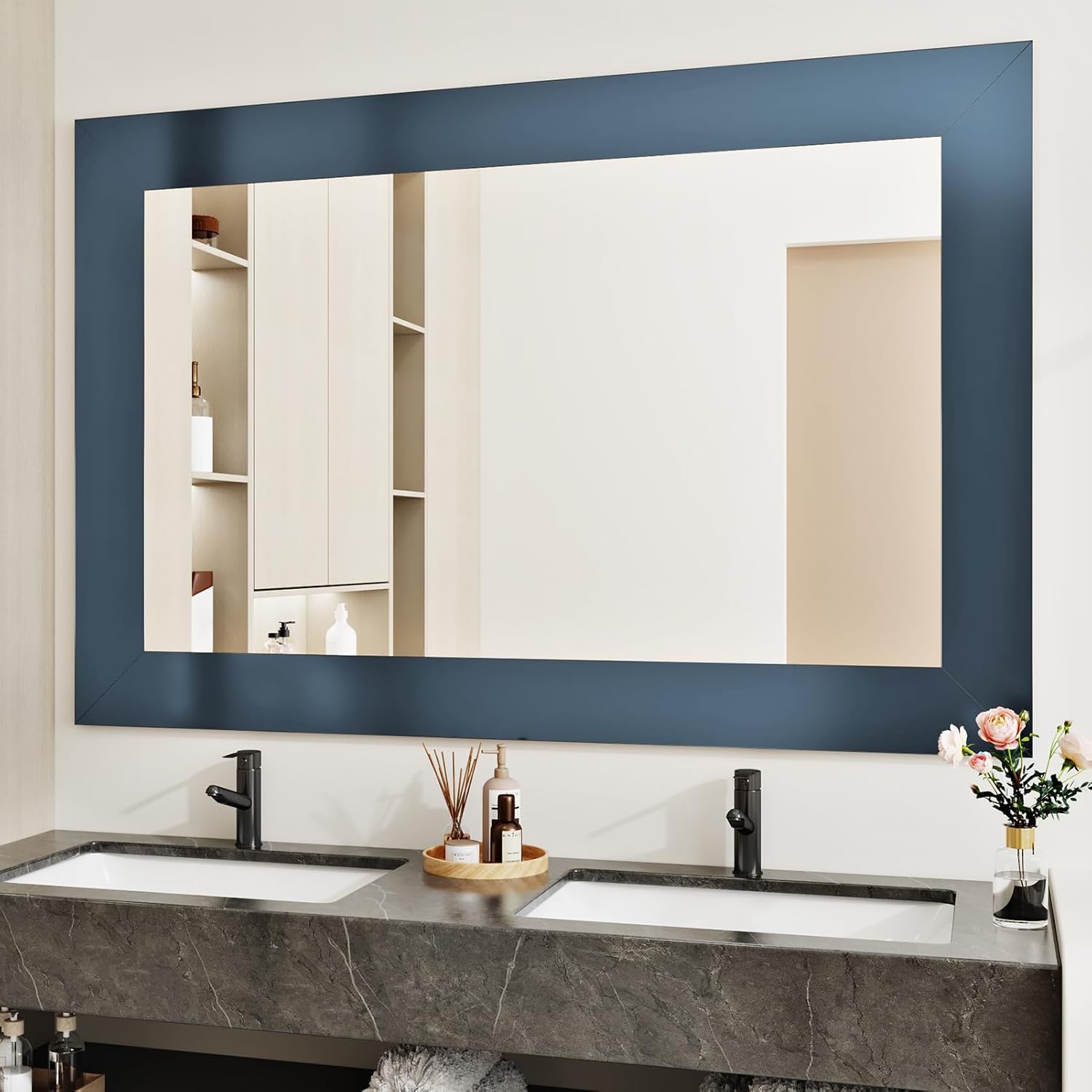 WESTICK Blue Mirror Frame Border Peel and Stick Metallic Wallpaper Border