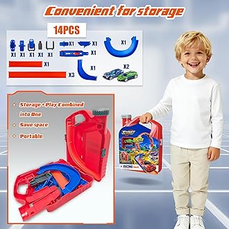 Race Track Toy Car Set with 2 Race Cars,2 in 1 Car Tracks Style with Storage Box,Changeable Tracks Toys Birthday Gifts for Kids 3 4 5 6 7 8+Year Old Boys Girls (Red)