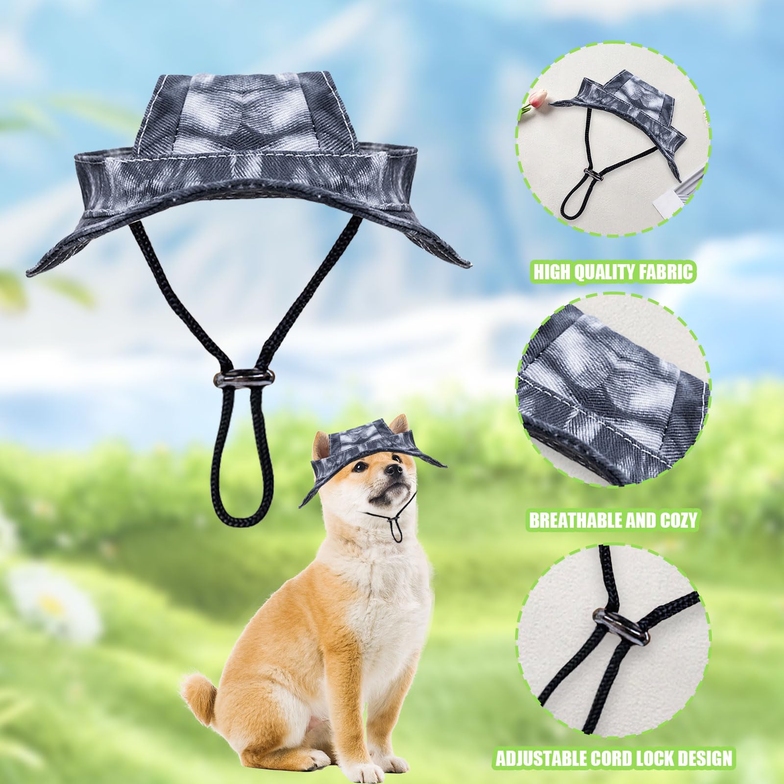 Dog Sun Hat,1PC Adjustable Princess Dog Bucket Hat with Ear Holes,Round Brim Dogs Visor Cap Pet Fisherman Hats for Pupies Small Dogs Cat Outdoor Sport (Black - Image 4