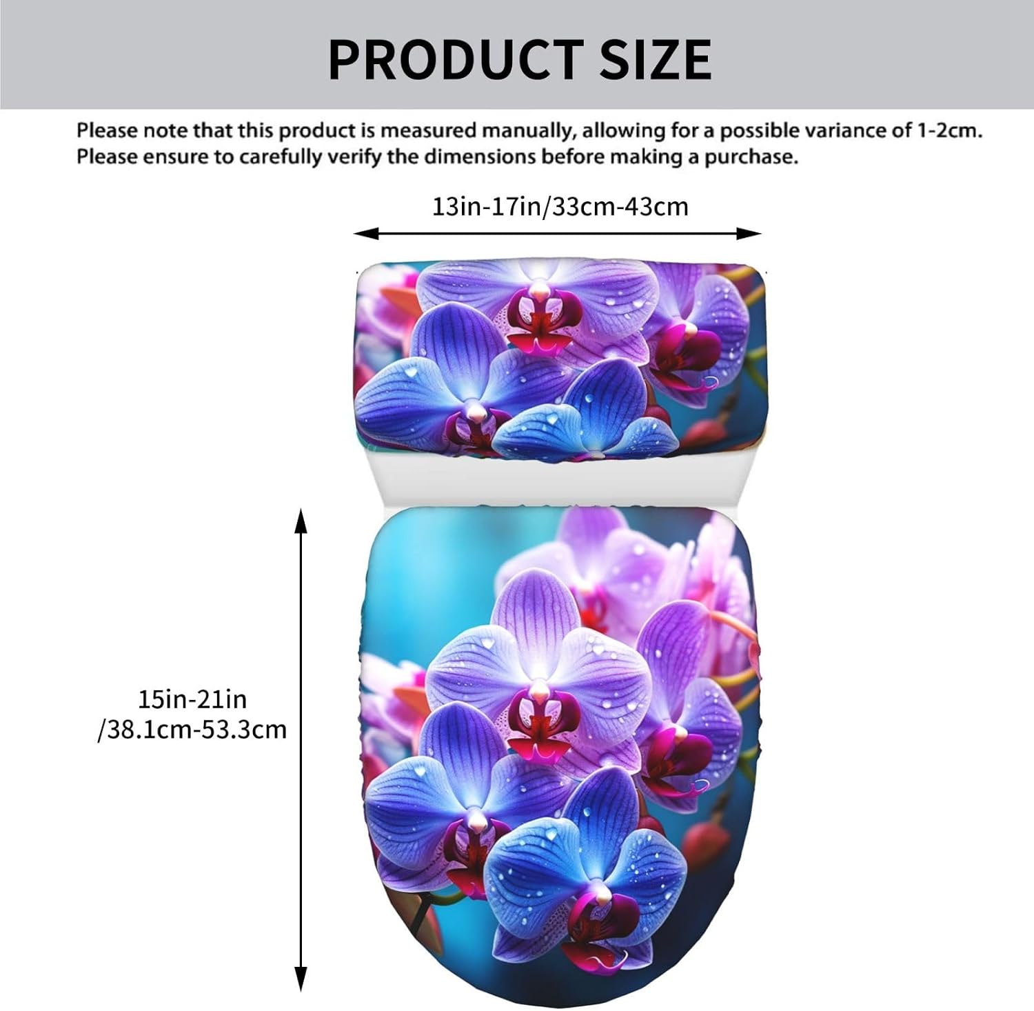 Toilet Lid Covers Set of 2, Super Soft Washable Toilet Cover Tank Covers with Elastic Edges Colorful Orchids Flower Toilet Seat Covers Bathroom Accessories Universal Fit for Home Decor image 2