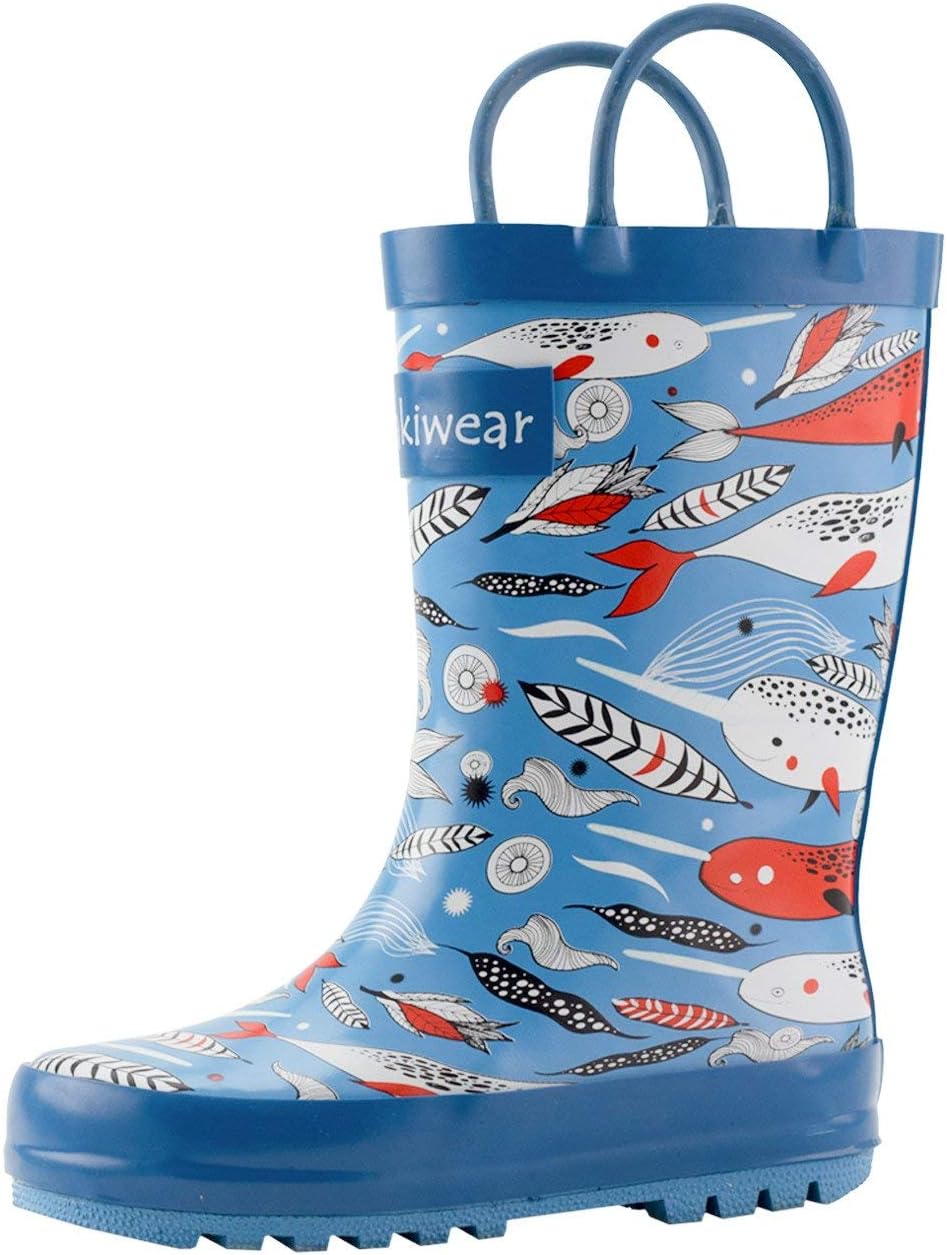 OAKI Toddler Rain Boots - Perfect Kids Rain Boots for Any Weather - Durable Rubber Baby Rain Boots Keep Little Feet Dry, Lightweight Waterproof with Easy-on Handle, Narwhals, 11 Little Kid