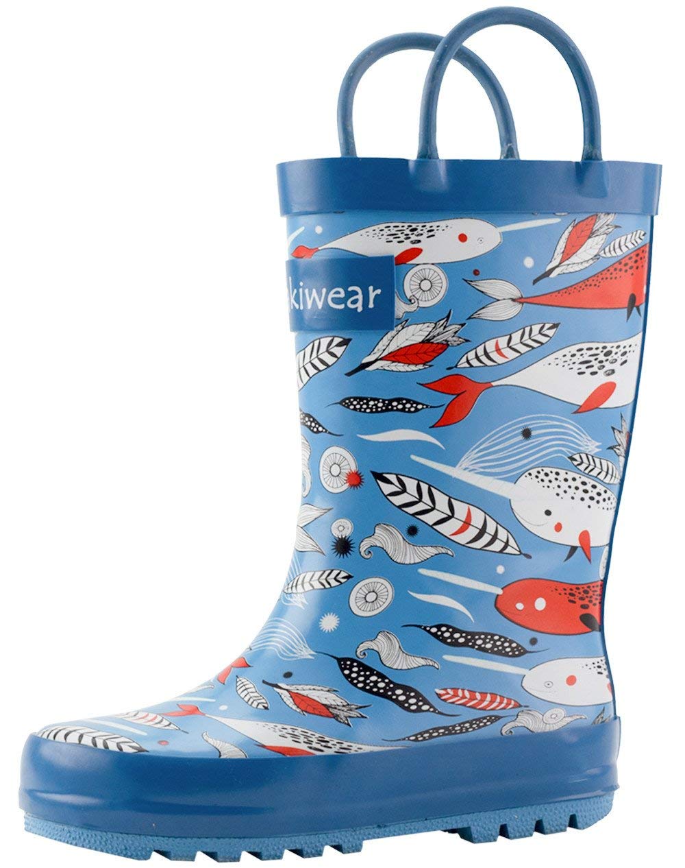 OAKI Toddler Rain Boots - Perfect Kids Rain Boots for Any Weather - Durable Rubber Baby Rain Boots Keep Little Feet Dry, Lightweight Waterproof with Easy-on Handle, Narwhals, 11 Little Kid