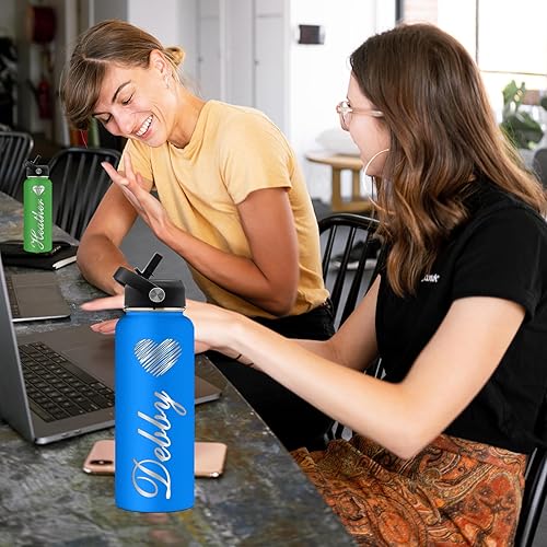 Miniatura 7 de Botellas de agua personalizadas con tapa de popote de 243240 onzas, botellas aisladas de acero inoxidable con nombre, logotipo, regalo personalizado