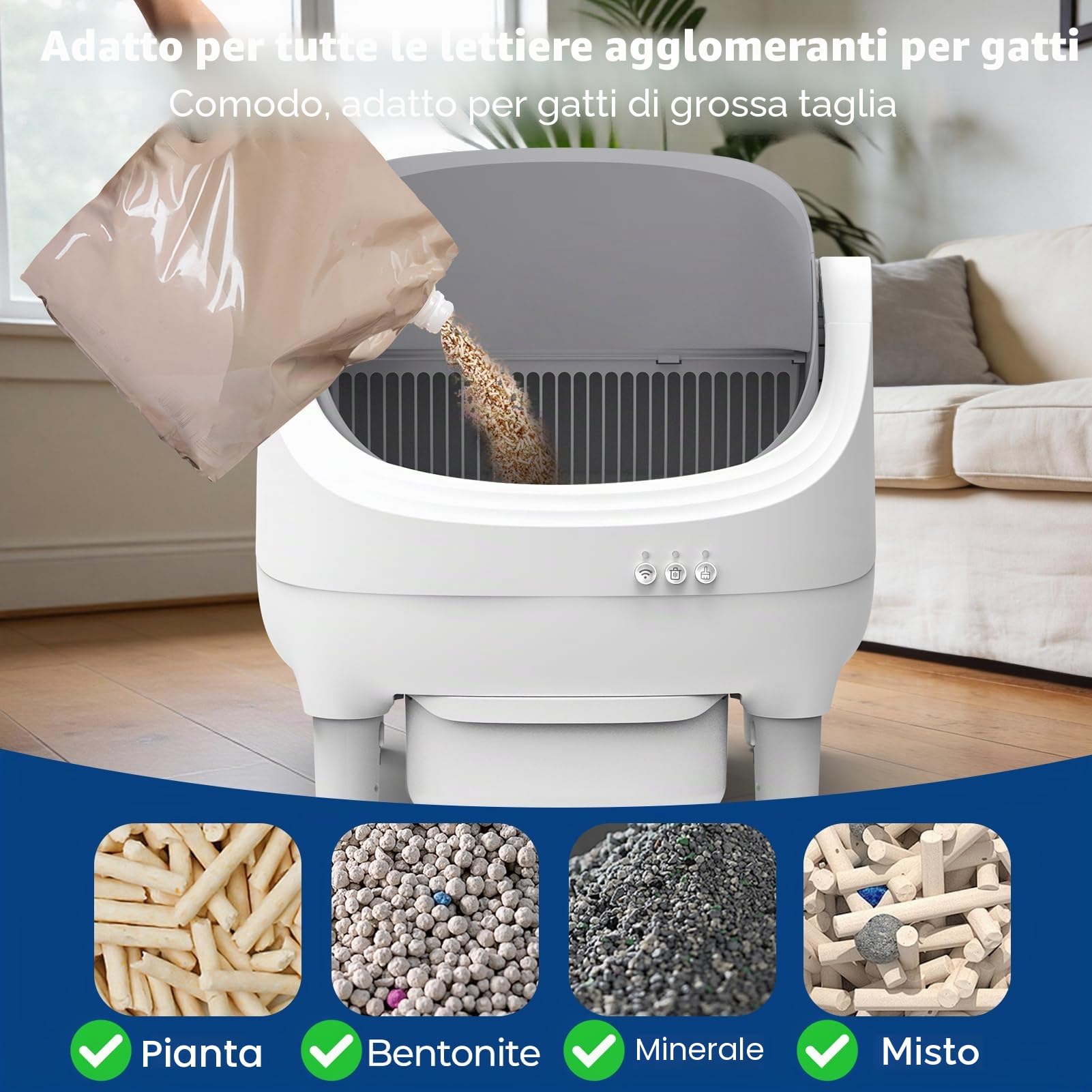 Lettiera Autopulente per Gatti con App, Lettiera Automatica Intelligente, Extra Grande Capacità, Anti-Odore, Sensori di Sicurezza, Ultra Silenziosa <35dB, Ideale per Case con Più Gatti