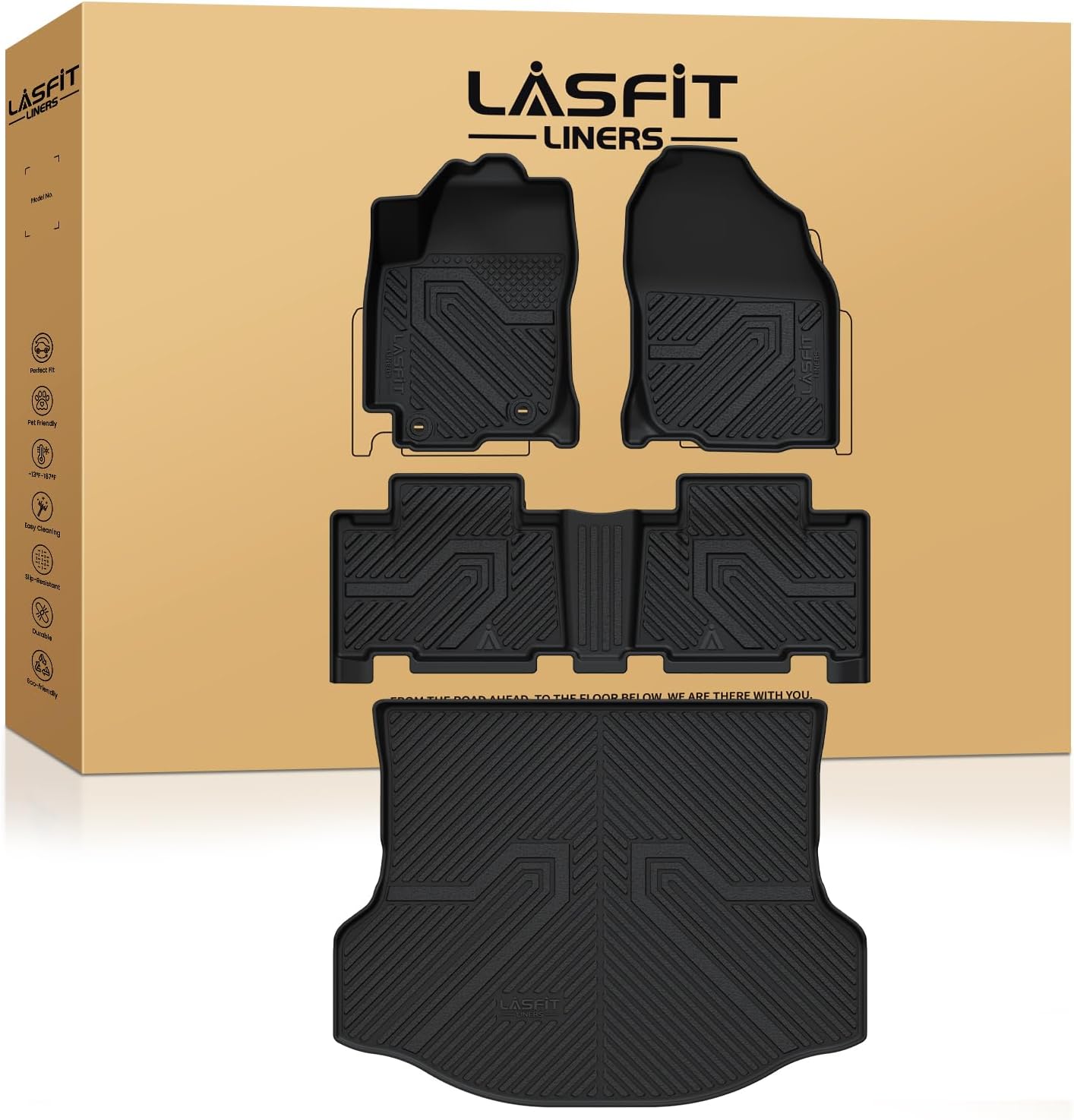 LASFIT Floor Mats&Trunk Mat for Toyota RAV4 2013-2018 (Not Fit Hybrid) All Weather TPE Custom Fit Floor Liner for Toyota RAV 4 LE/XLE/SE/Limited/Platinum/Adventure Front and Rear 2 Row Car Mats,Black