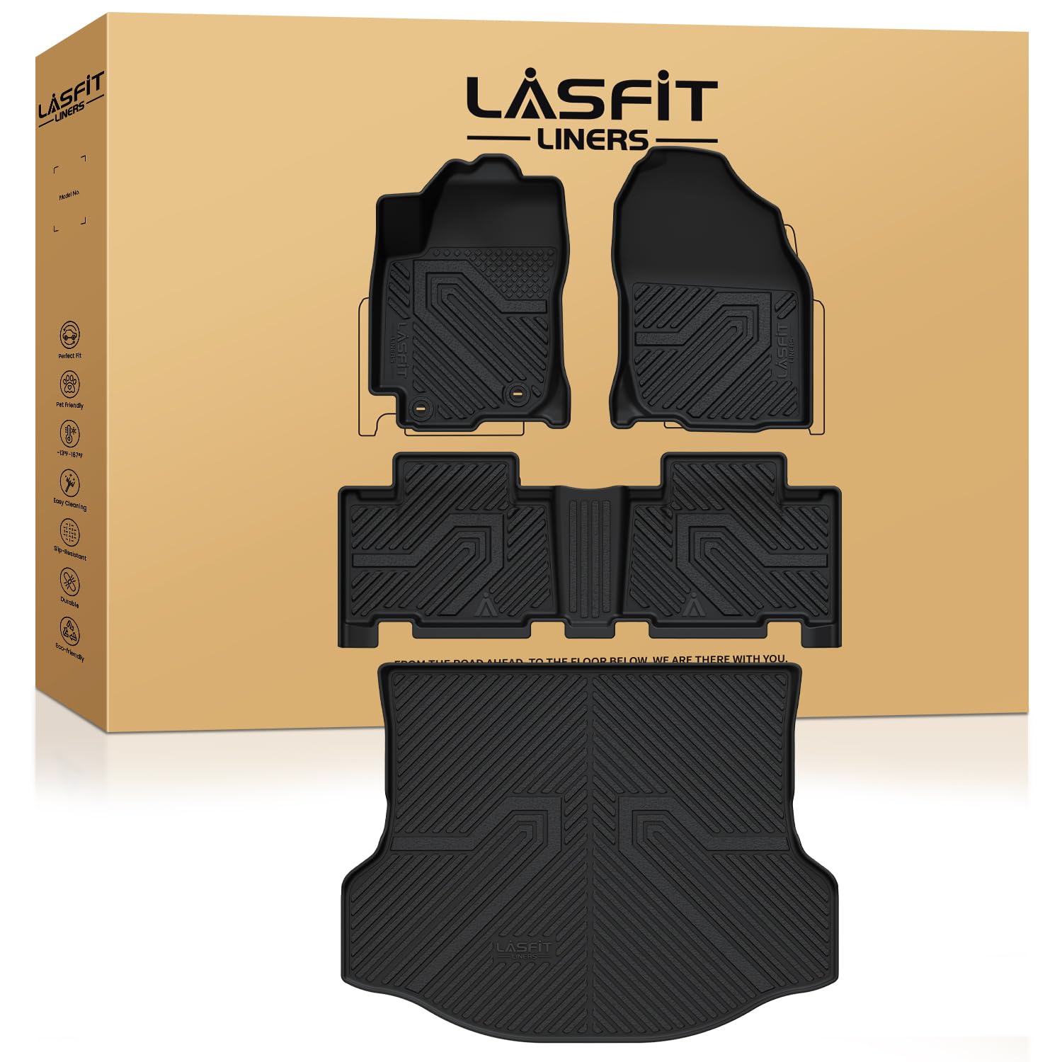 LASFIT Floor Mats & Cargo Liner for Toyota RAV4 2013-2018 (Not Fit Hybrid) All Weather TPE Custom Fit Floor Liner for Toyota RAV 4 LE/XLE/SE/Limited/Platium Mats Full Set Accessories, 4 Pcs BlackGlobal Recycled StandardGlobal Recycled StandardGlobal Recycled Standard