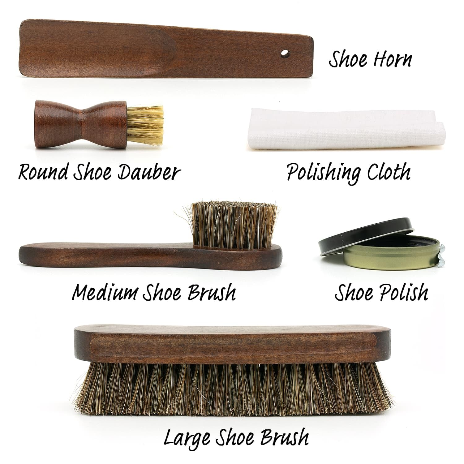 CKB LTD Kit per la cura delle scarpe – Scatola in legno portatile per lucidare le scarpe, set regalo con poggiascarpe, pennello applicatore, spazzole per lucidatura, Dauber, calzascarpe, smalto nero e