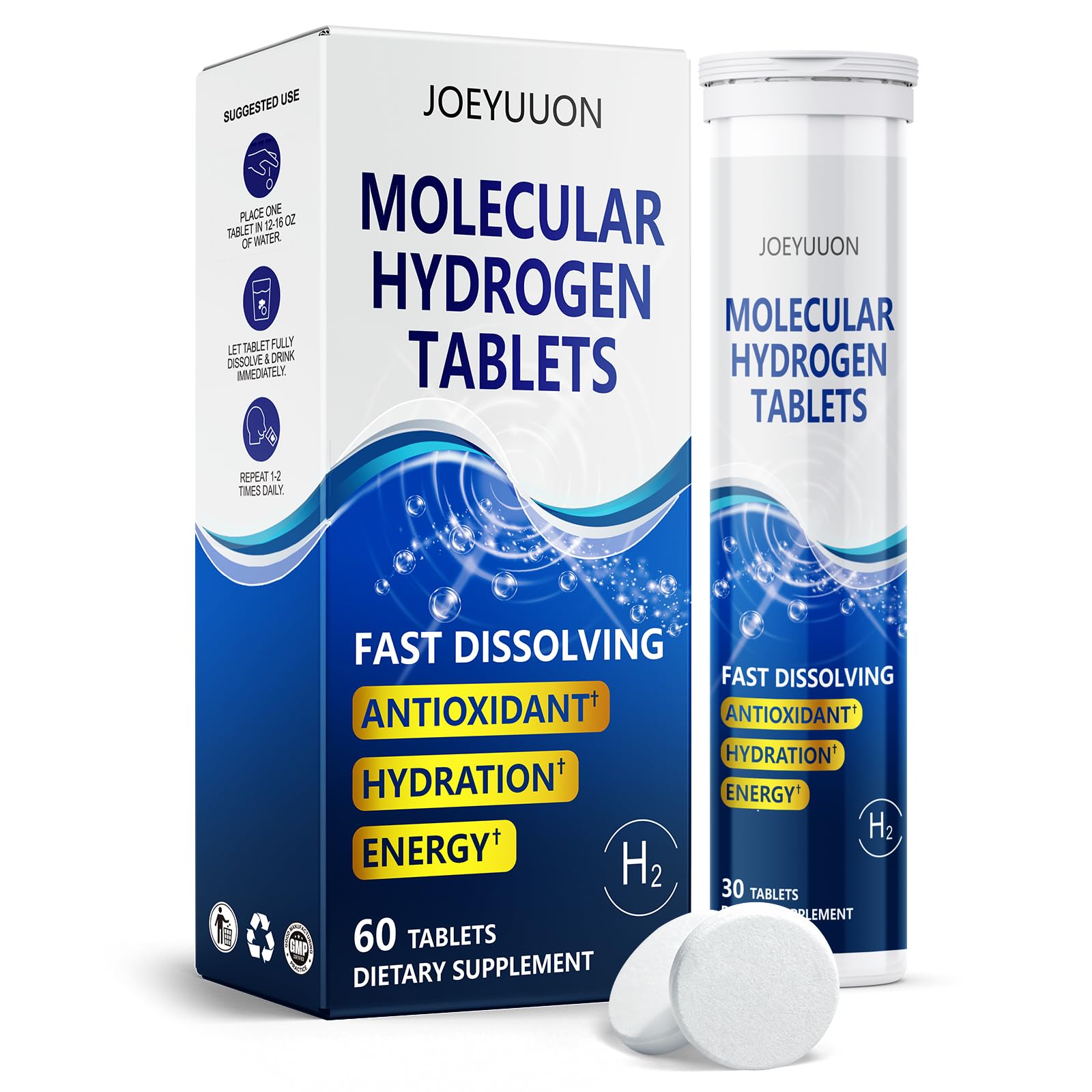 Molecular Hydrogen Tablets for Drinking Water, 12 PPM H2, 60 Count