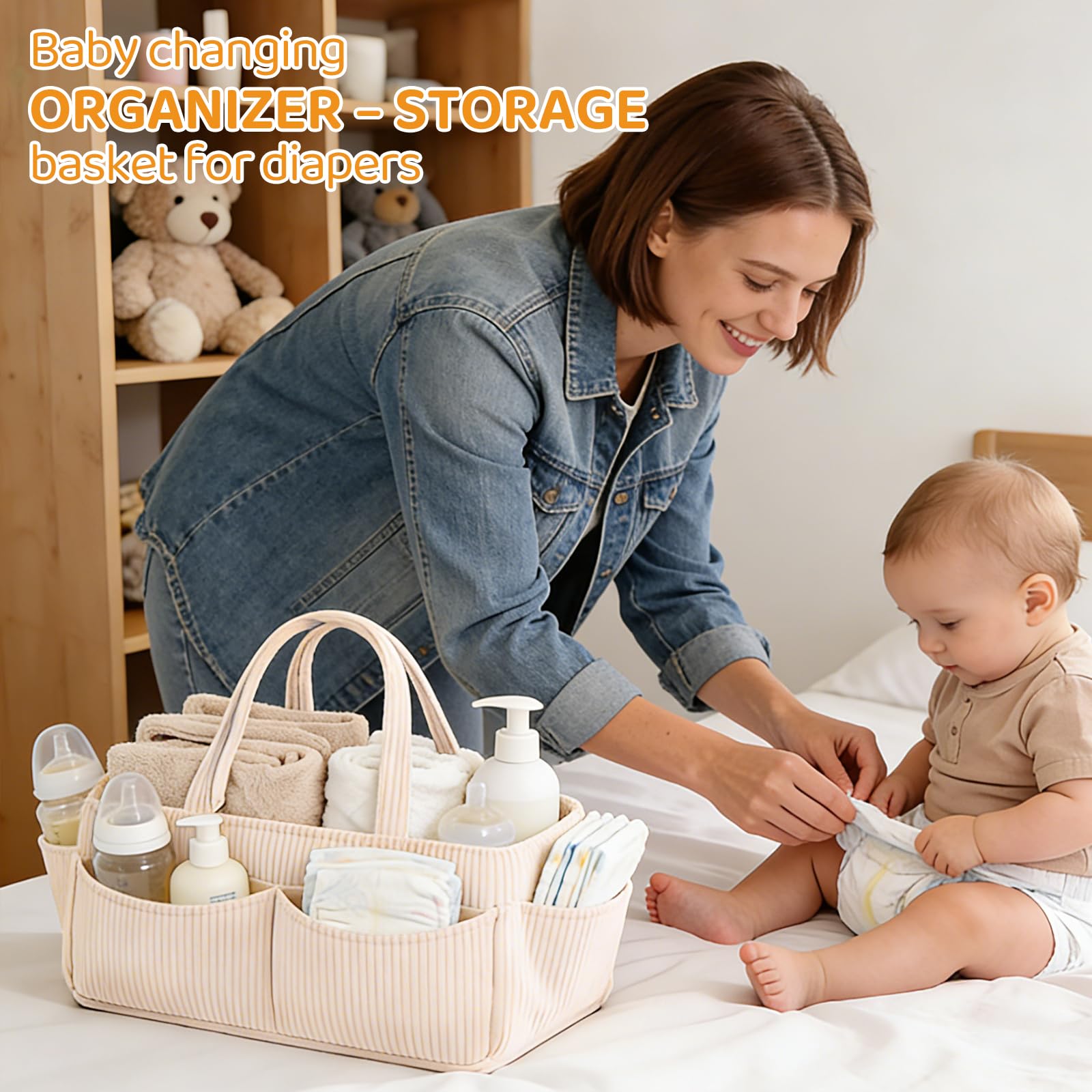 Cestino per fasciatoio, organizer per pannolini con scomparti rimovibili, elegante cestino per la cameretta dei bambini, regalo per fasciatoio e borsa per pannolini (rosa chiaro)