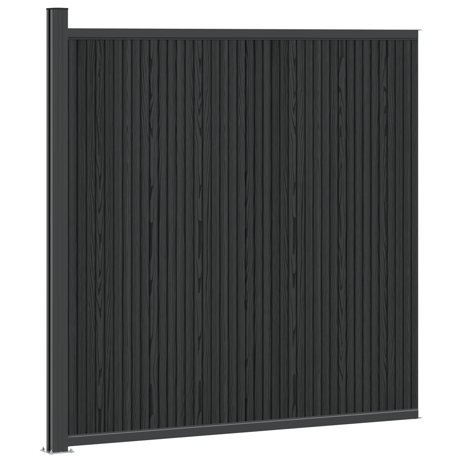 Zaunelement WPC und Aluminium Schwarz 173 x 186 cm - Moderner Sichtschutzzaun für Garten und Terrasse - Stabiles Zaunpaneel Windschutz wetterbeständig Komplettset mit 2 Pfosten