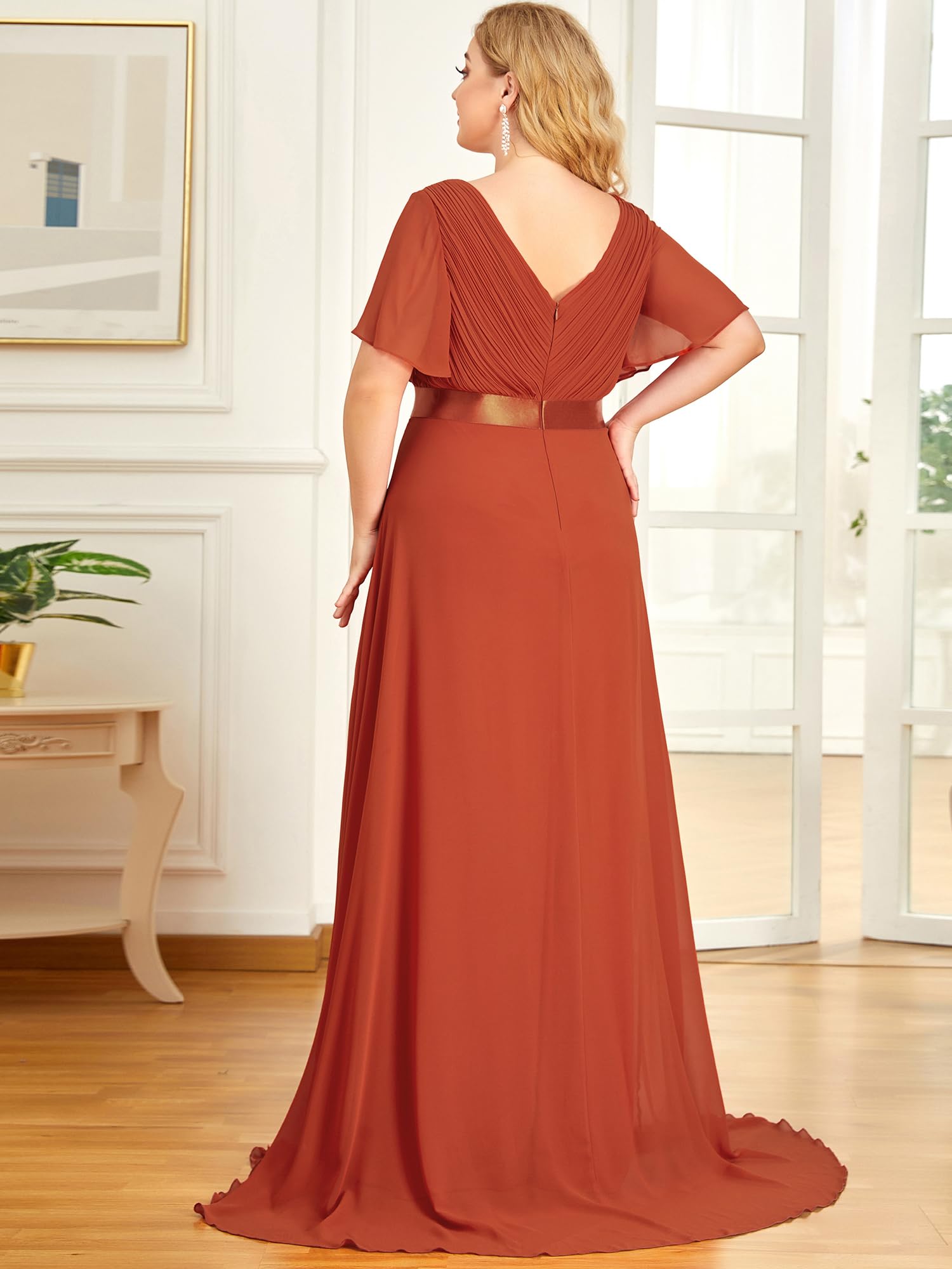 Ever-Pretty Robe de Soirée Grand Taille Mousseline Col V Femme Demoiselle EP09890-PL