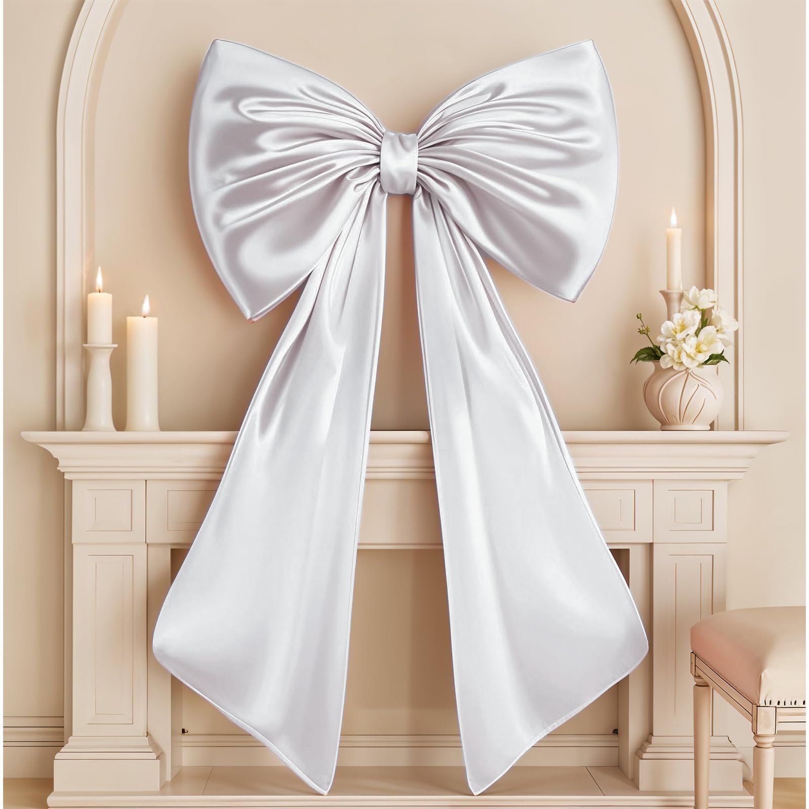 Froova Huge Bow Decor 40x24 In Big White Large Coquette Bow for Backdrop Wedding Bride Birthday Decorations for Girls Women, Satin Ribbon Tie Hanging Coquette Wall Decor (Internal Stability Layer)