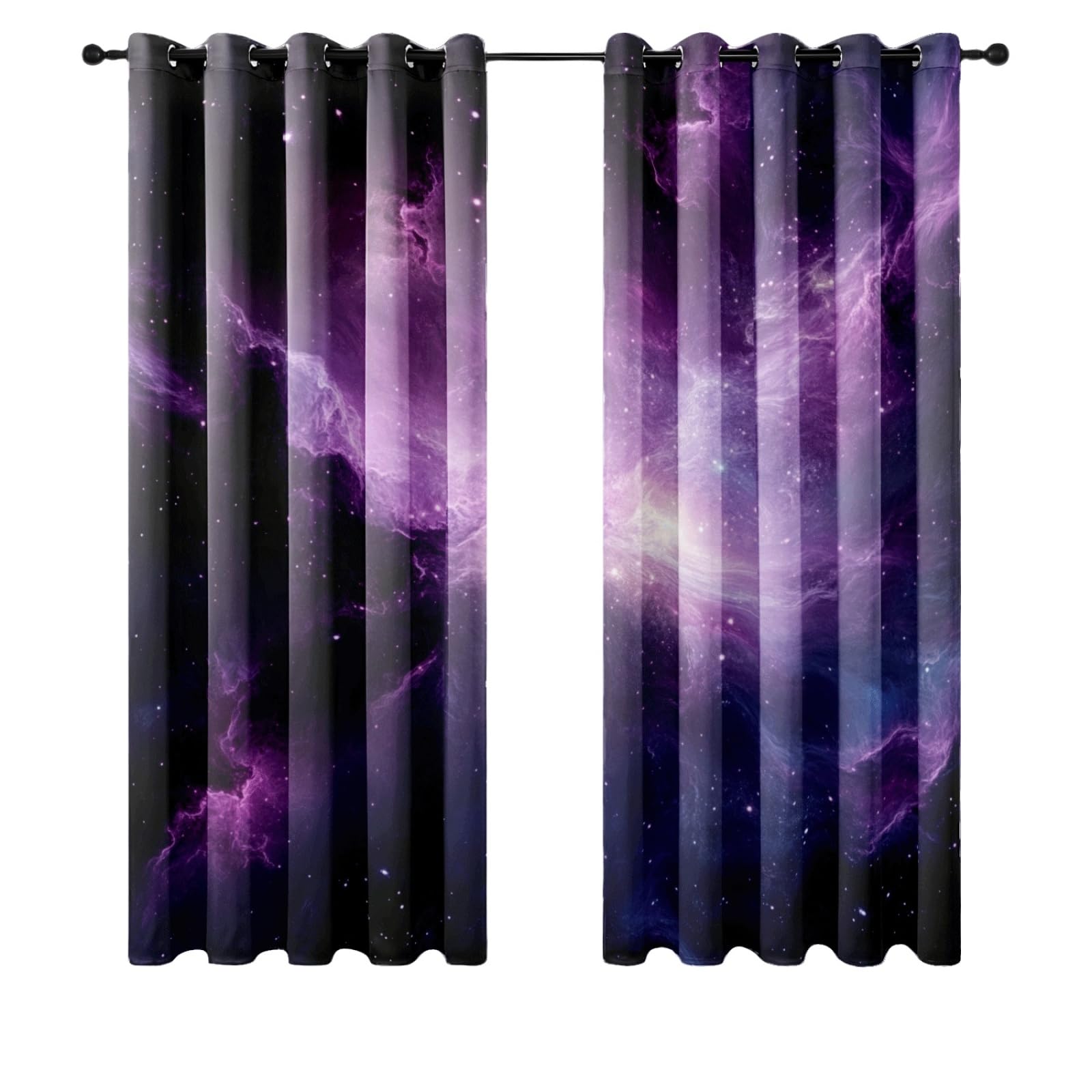 Wazylphin Blackout Eyelet Curtains Purple Star Thermal Blackout Curtains for Bedroom Living Room Black Out Curtain Reduce Noise Eyelet Curtins Durable Polyester Thick Window Curtain 2x75x166cm