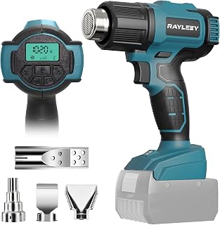 Heißluftgebläse für Bosch Professional 18V System Akku, 50°C-550°C Schnell Aufheizende Löt-Heißluftpistole mit LCD-Digitalanzeige, mit 4 Edelstahldüse für Schrumpffolie, Abziehen, Harz(ohne Akku)