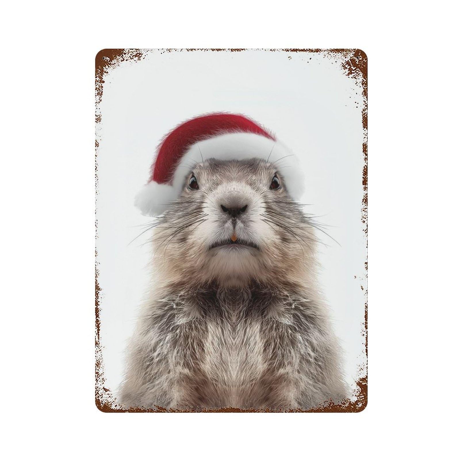 Groundhog in Santa Hat 15.7"x11.8" Retro Metal Sign, Industrial Home Decor for Basement, Hobby Room And Garage Decor