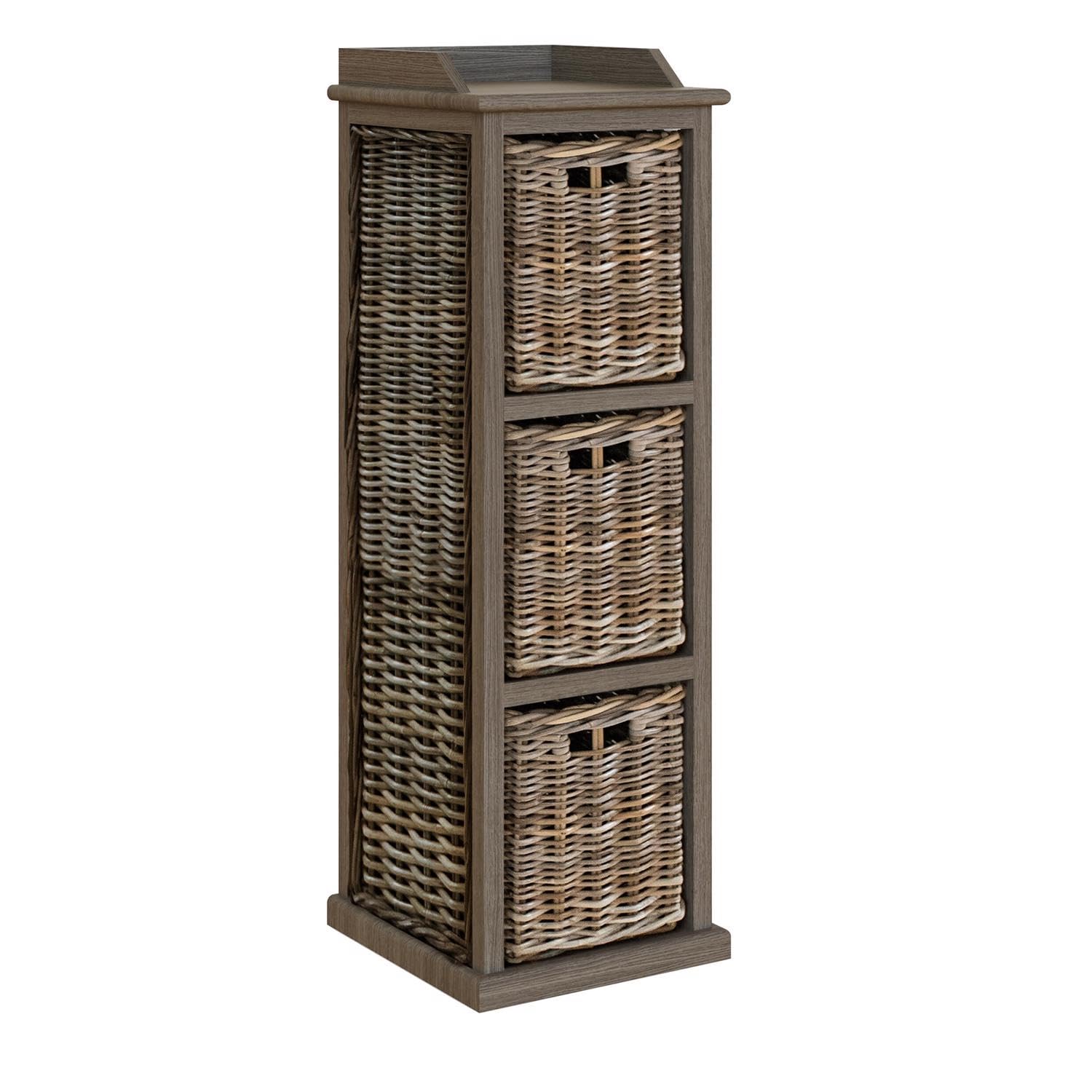 FWStyle Handmade Kubu Rattan 3 Basket Storage Unit Natural Wicker Tower 120cm