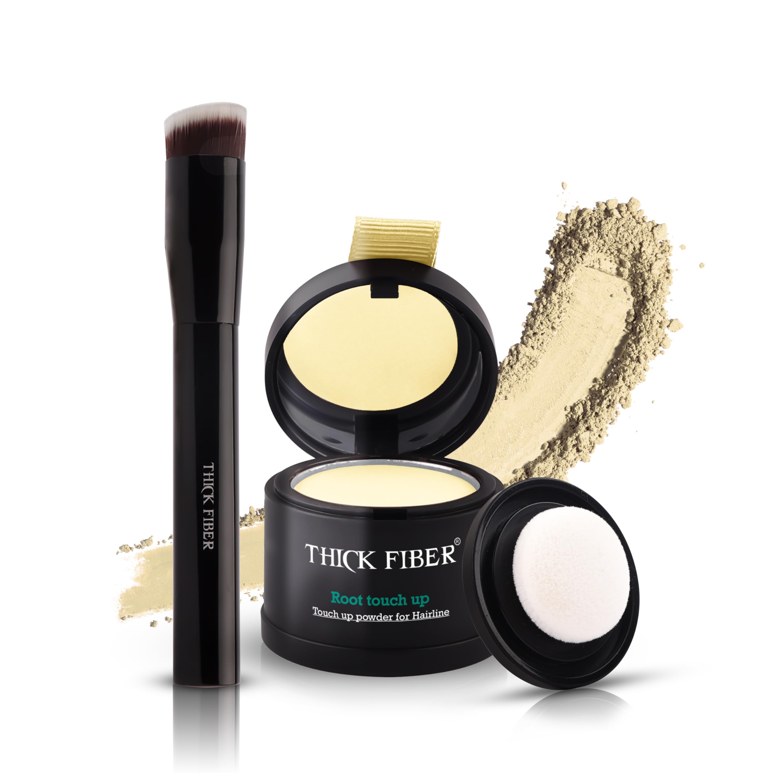 THICK FIBER Root Touch Up & Hairline Powder with Brush 4g, Covers Grey Roots & Thinning Hair, Sweat & Water Resistant