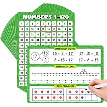 12 Pack 1-120 Number Chart Dry Erase Flash Card,Math Manipulative