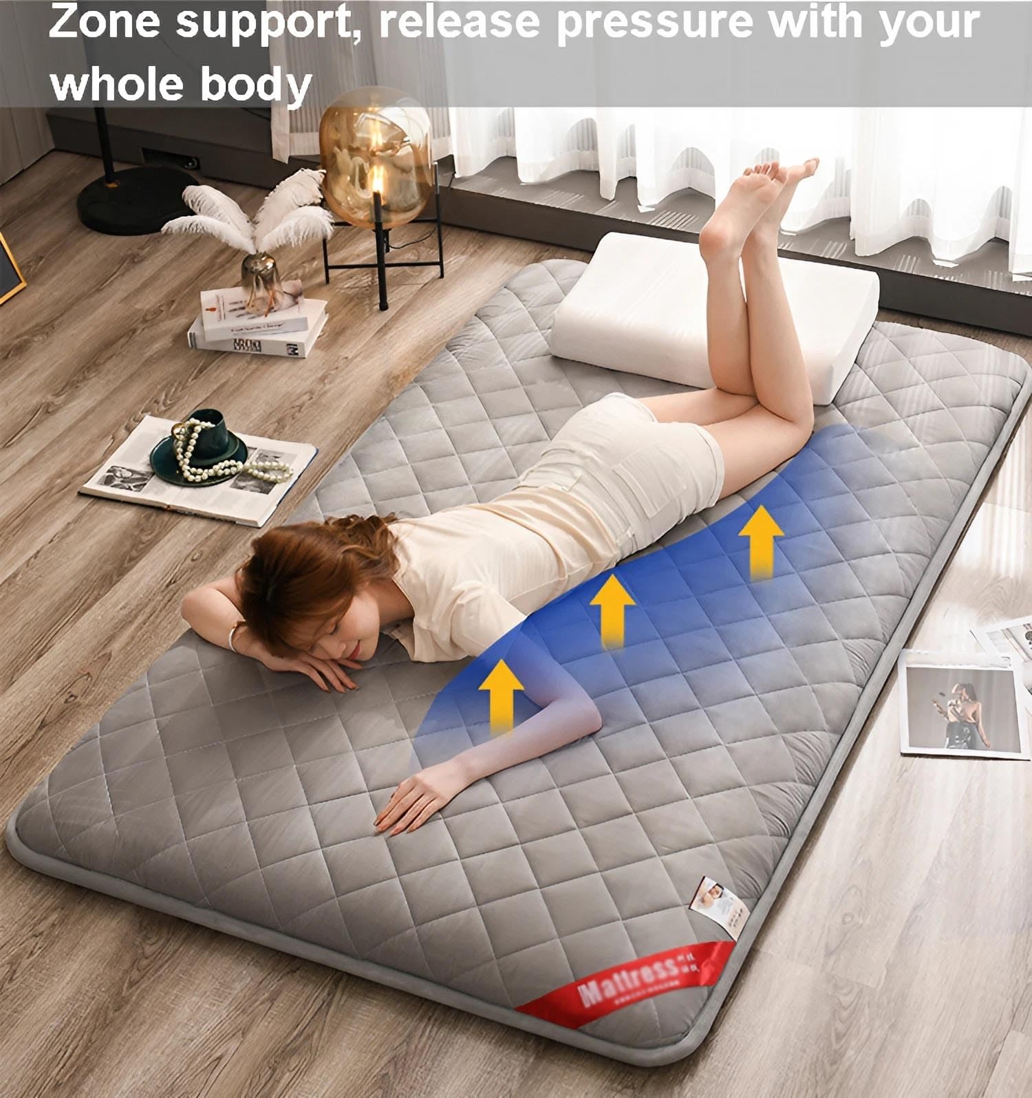 Materasso Futon Giapponese per Casa - Pieghevole e Portatile, Ispessito e Trapuntato, Morbido e Confortevole per Letto Ospiti e Dormitorio - Traspirante e Antiscivolo(Gray,100 x 200 cm)