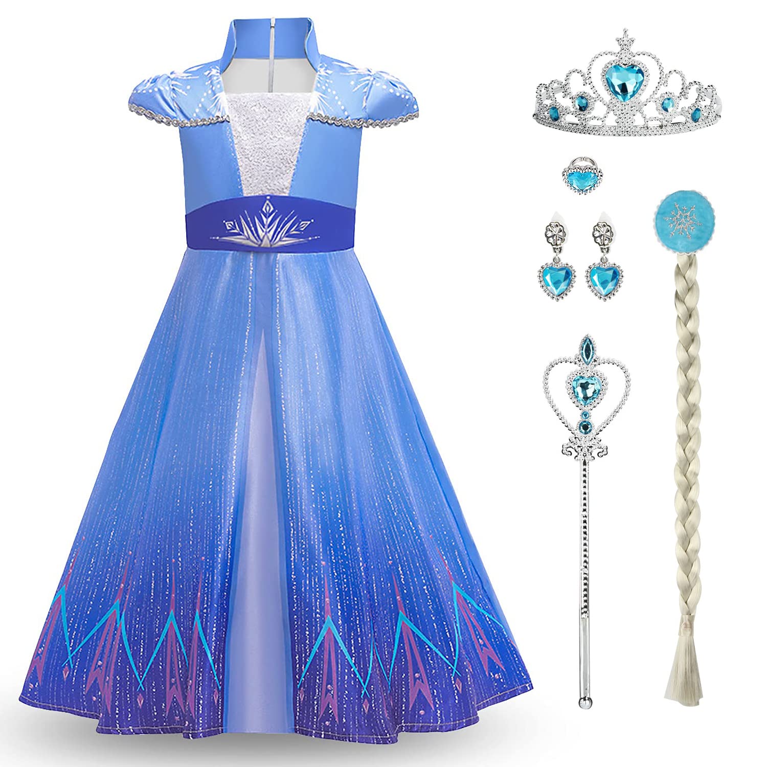 Disfraz Princesa Elsa, Vestido Princesa para niñas, vestido de viaje clásico de Elsa Disfraz Niña para Halloween Cosplay Cumpleaños, desfiles,Carnaval dama de honor