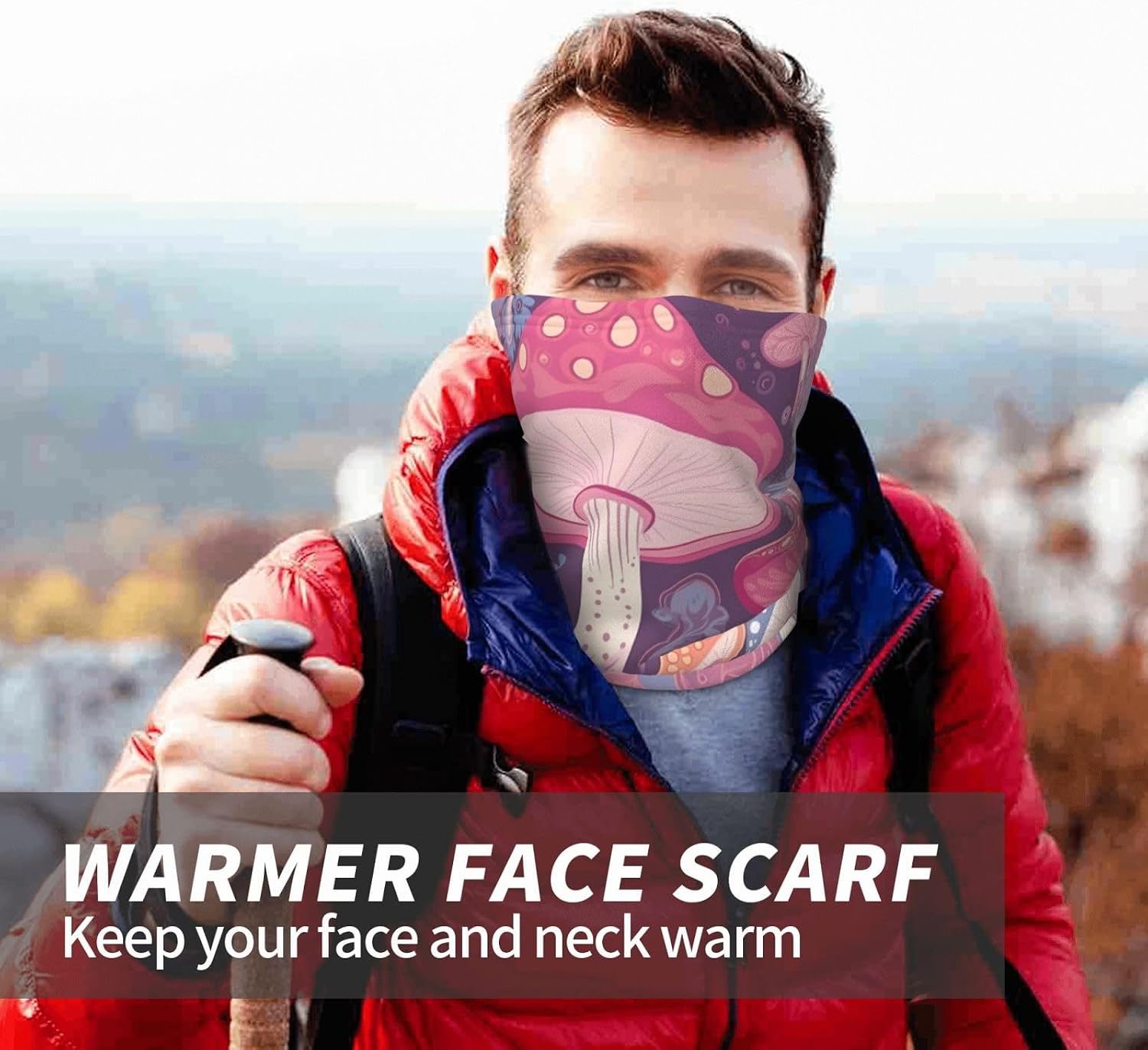 Winter Neck Warmer for Men Women, Pink mushroom Neck Gaiter UV Sun Protection Face Mask Windproof Cold Weather Face Cover Thermal Ski Mask Scarf for Outdoor Sports Bandana