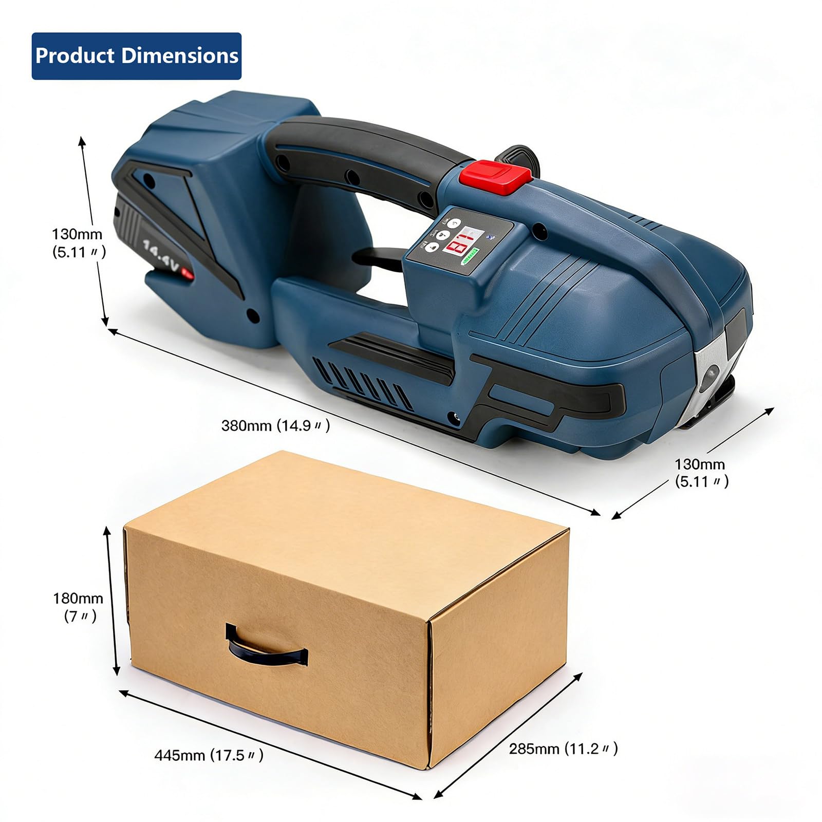 Reggiatrice Portatile per Logistica, Preparazione Ordini e Spedizione, per Reggia PP Pet da 13-16 mm, 3200 N, 2 Batterie da 4000 mAh