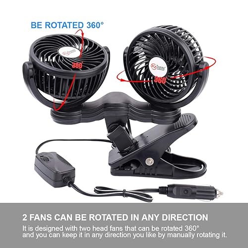 Miniatura 4 de Ventilador de coche con encendedor de cigarrillos de 4 pulgadas, ventilador eléctrico de 12 V con doble cabezal y 2 ajustes de velocidad, ventilador