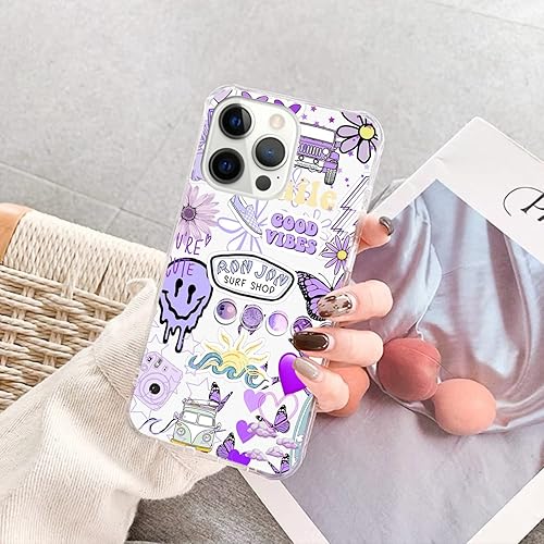 Miniatura 4 de Funda retro con diseño de mariposas y caras fundidas de Good Vibes para iPhone 12iPhone 12 Pro, estuche de collage morado estético Trippy para
