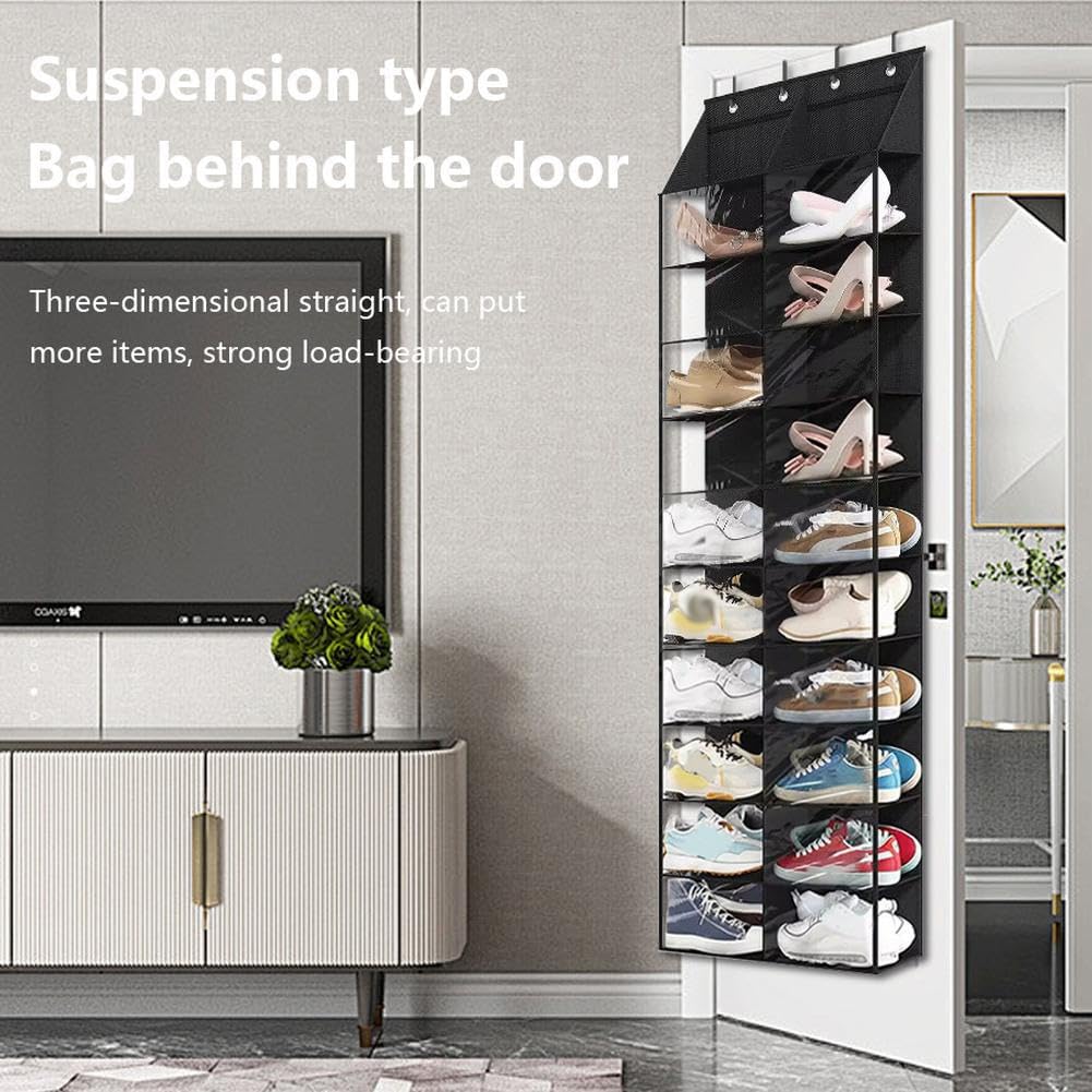 Garvee Platzsparendes Über-Tür-Schuhregal 10 Ebenen – Hängender Schuh-Organizer aus Oxford-Stoff, 20 große transparente Taschen, 4 Metallhaken – Doppelte Reihen-Aufbewahrung, Double Row Storage Bag