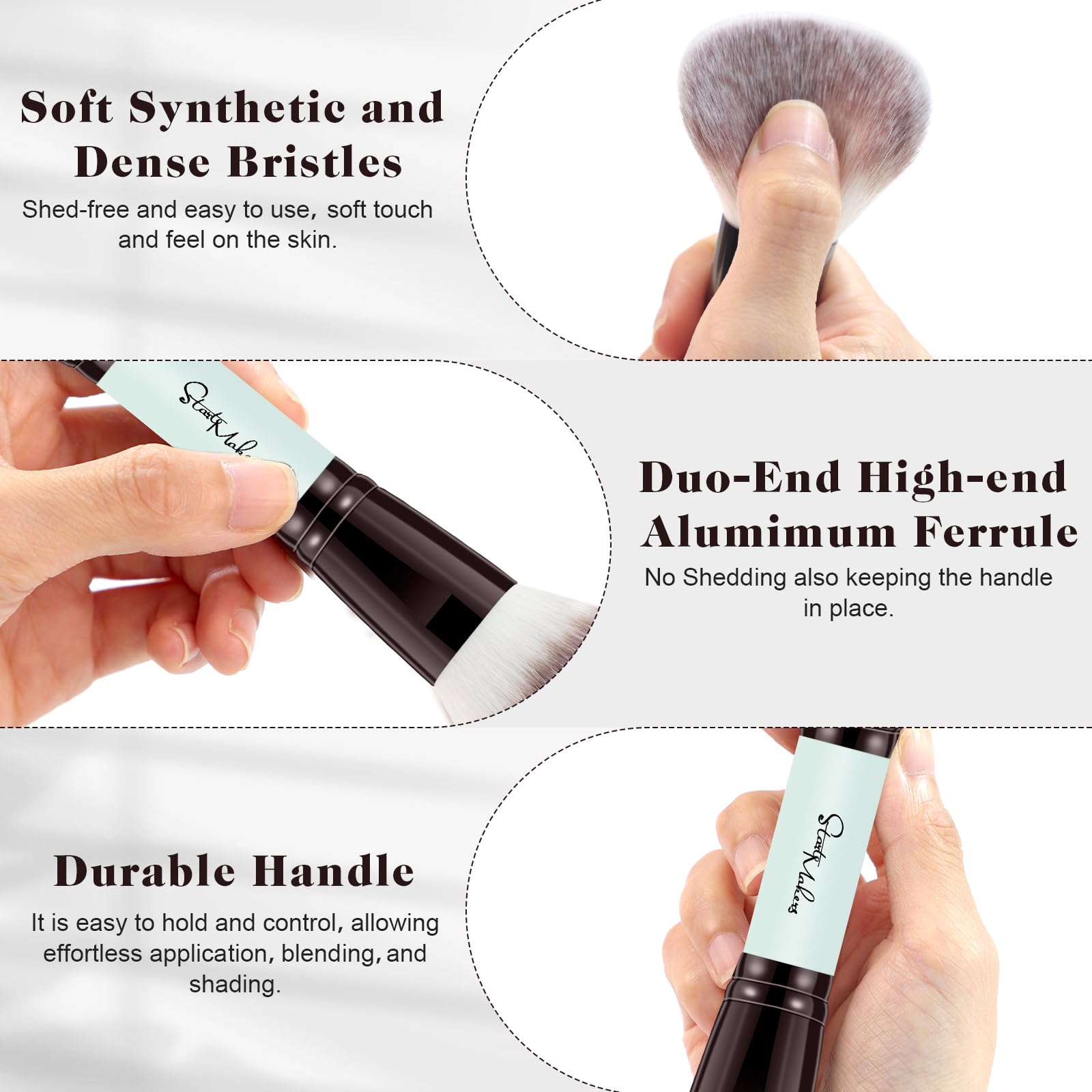 START MAKERS Make-up-Pinsel-Set, 5-teilig, doppelendig, Foundation, Konturen, Concealer, Rouge, Puder, Bronzer, Lidschatten, Pinsel für Flüssigkeit, Creme, Puder, Mischen, Polieren, Tupfen von Gesicht