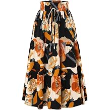 Women Maxi Skirt Floral Tiered Pleated Skirt Flowy Swing High Waisted Go Outing Clothes