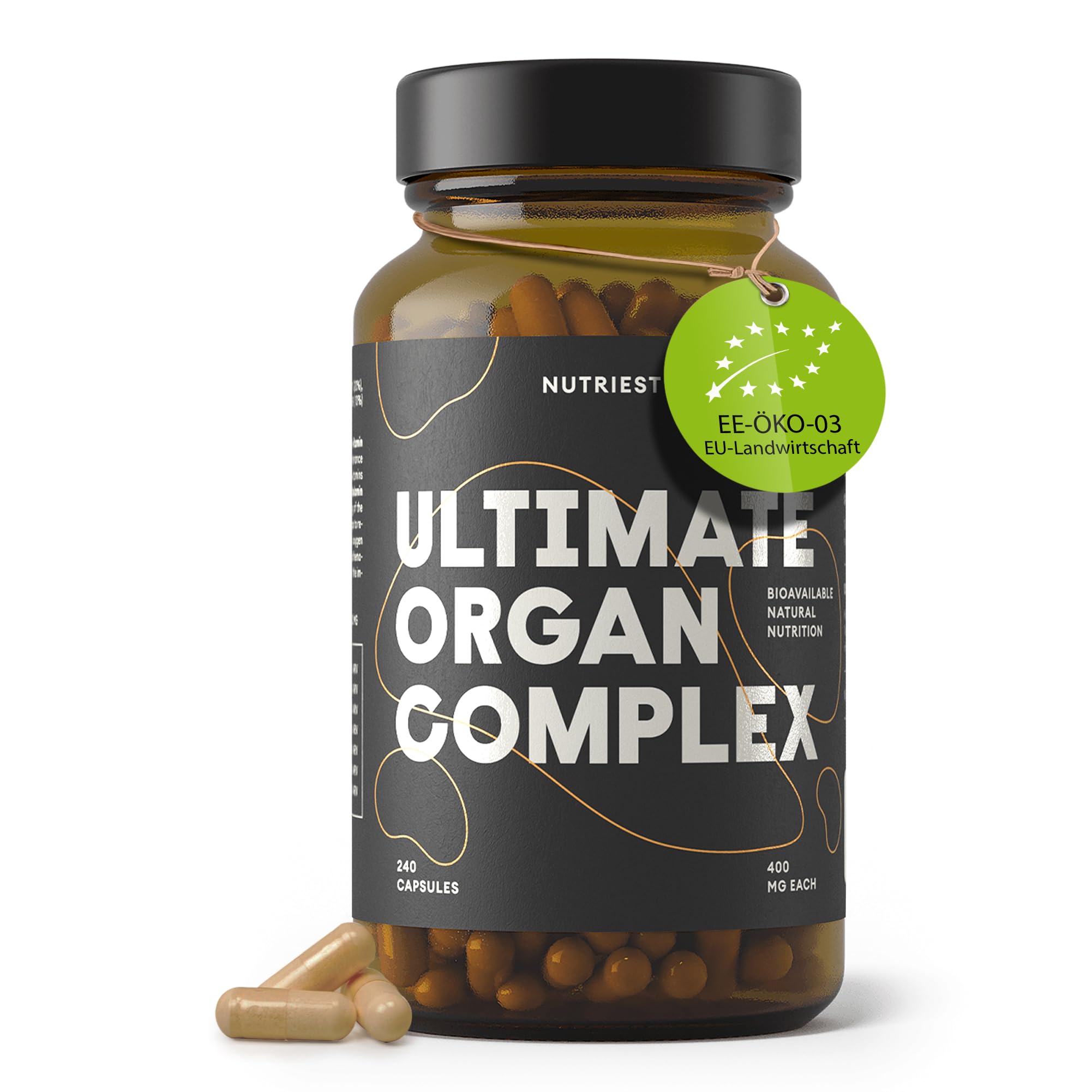 Cápsulas de hígado de res Nutriest (240 cápsulas) complejo de órganos de res 6 en 1 Carne de res orgánica europea alimentada con pasto 100% criada en pastura - Para energía, inmunológico y vitalidad