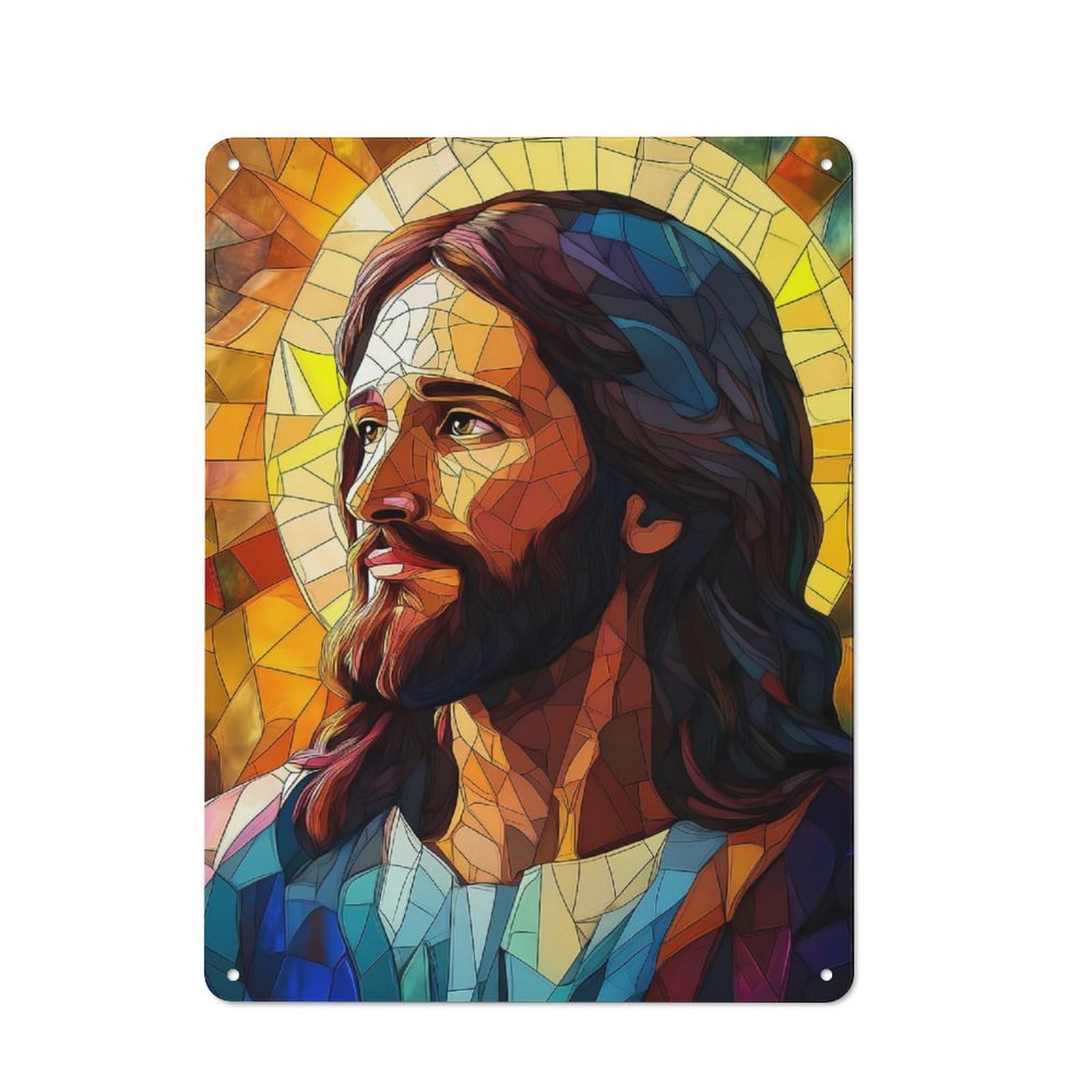 Junmoney Jesus Christ Stained Glass Vintage Tin Sign 40X30cm For Garden Room Or Summerhouse, For A Newly Organised Room And Metal Sign Display