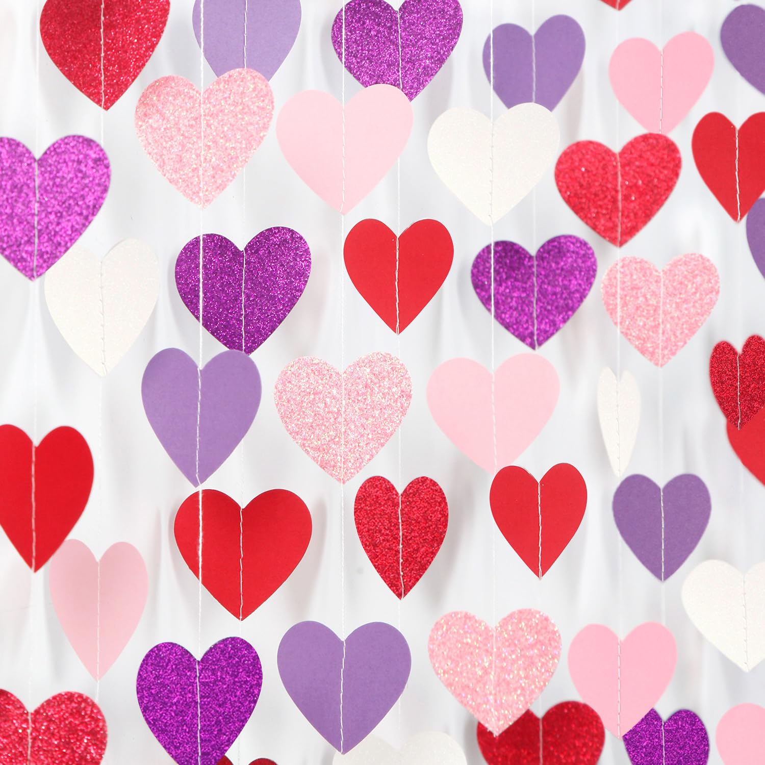 Hot-Pink Purple-Red Valentines Party-Decorations Heart-Garland - 62ft Women Girl Streamers Banner,Mothers Day Birthday Bachelorette Engagement Bridal