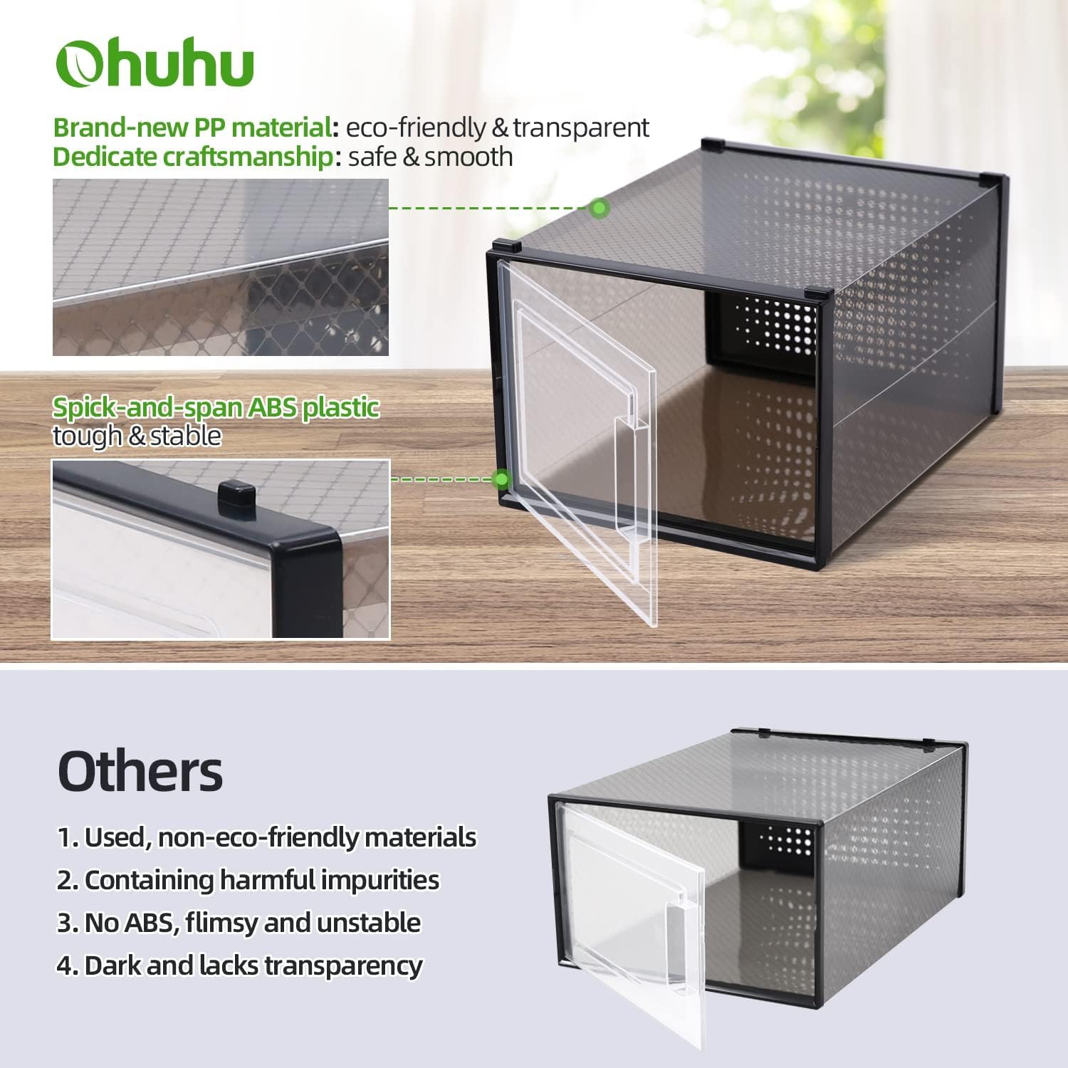 Ohuhu Shoe Storage, Ultra Large Shoe Organizer Heavy Duty 6 Pack Plastic Storage Bins Container Boxes Clear Stackable Sneaker Case Drawers Front Opening for Closet and Entryway Fit up to US Size 14