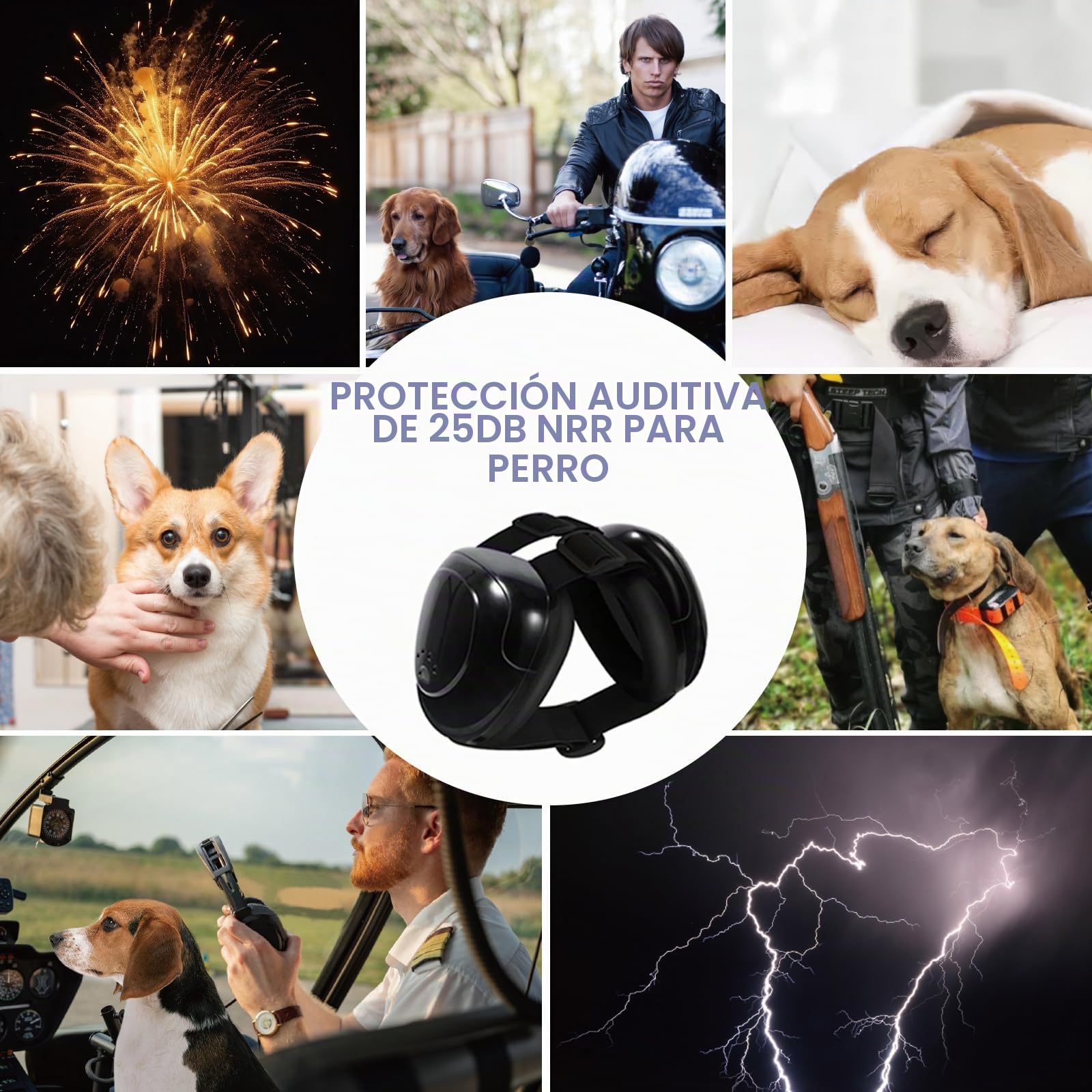 Orejeras para Perros, Protección Auditiva para Perros, Ajustable, Reducción de Ruido, Auriculares para perros (L, Blanco)
