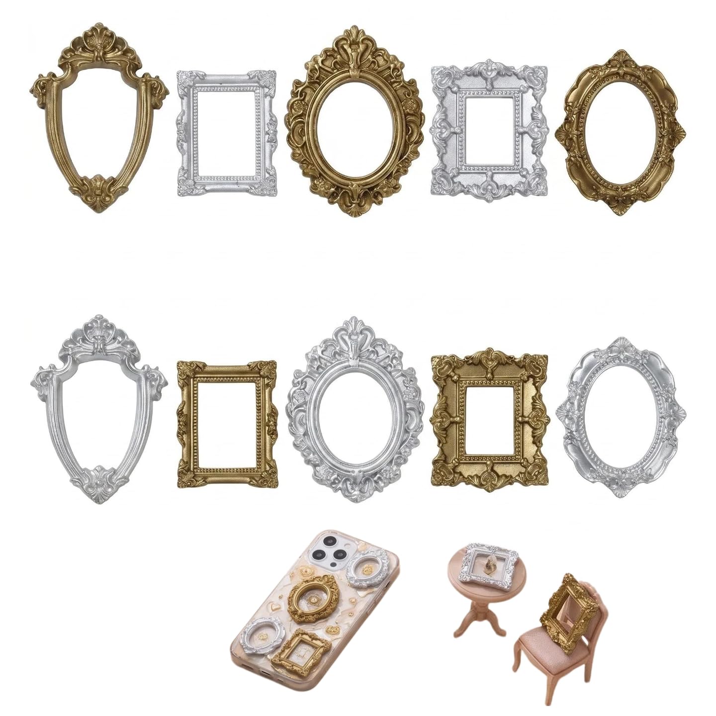 Yipakeh Mini Picture Frames 10pc Vintage Gold Silver 5 Designs