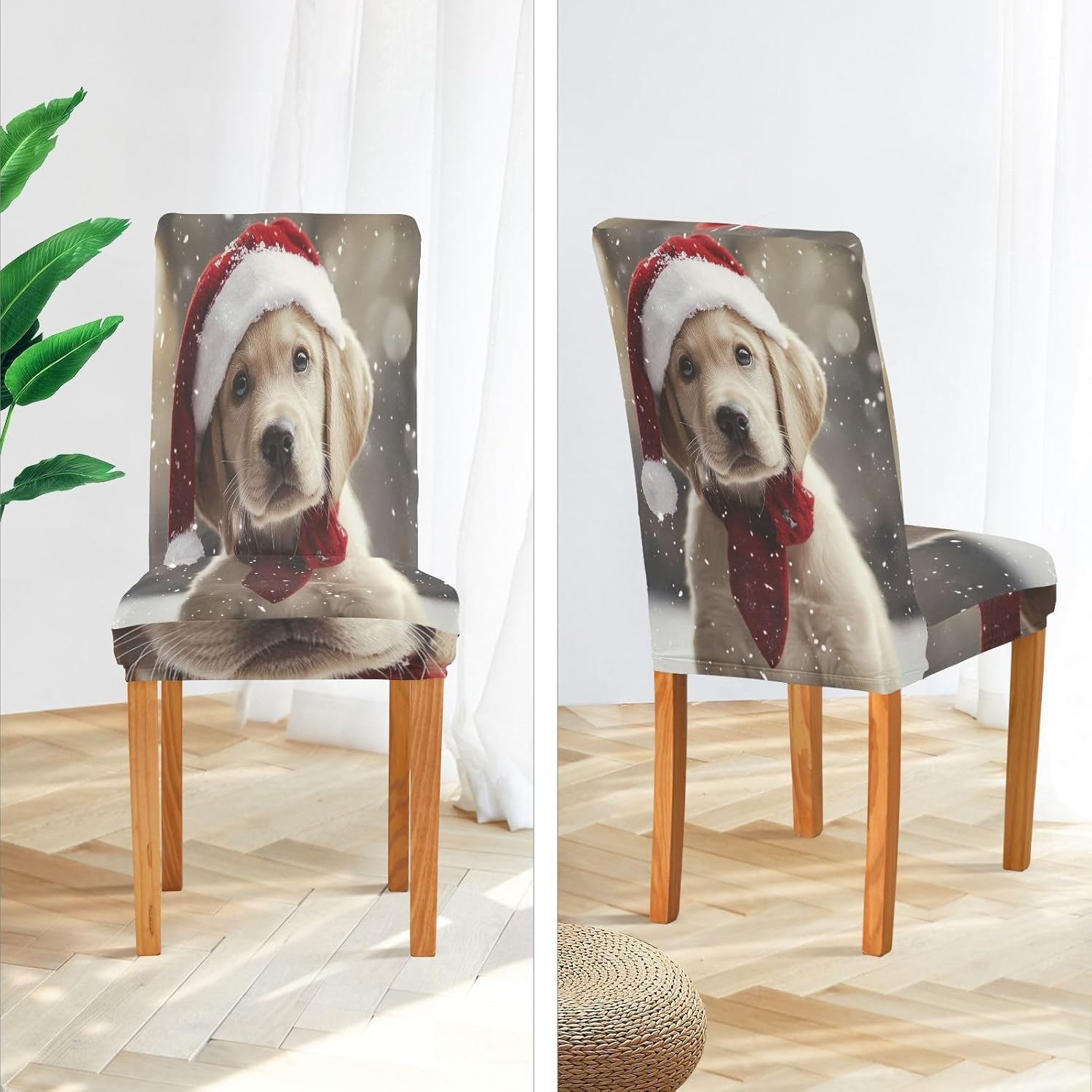 ALAZA Chair Covers for Dining Room, Merry Christmas Cute Labrador Snow Stretch Chair Cover Sets Chair Protector Removable Washable for Ktichen Restaurant Hotel