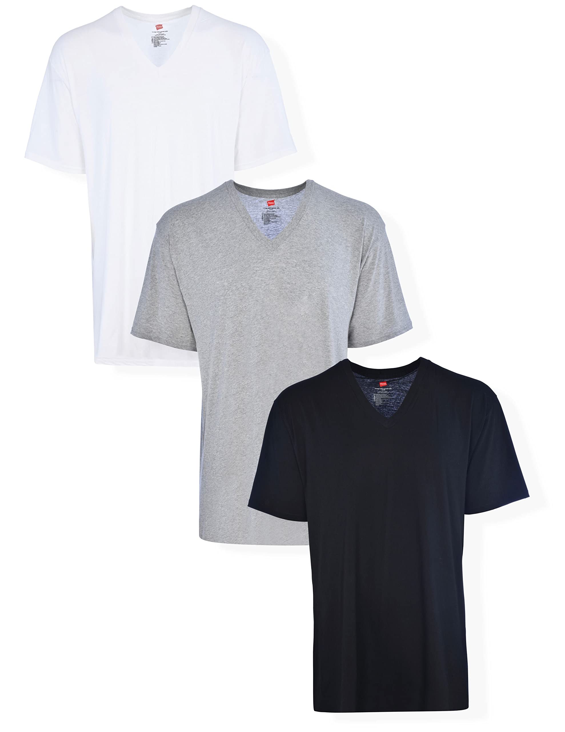 Hanes Men's V-Neck Undershirts, Tag-Free 100% Cotton Multipack Tall Size Basics Soft T-Shirts