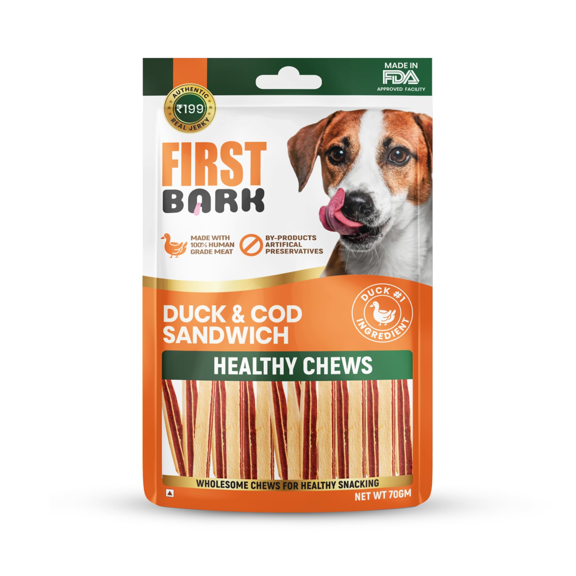 Dog Treats for Adult Dog & Puppy – Healthy Chews Duck & Cod Fish Jerky for Dogs, Small Dogs & Shih Tzu | Dog Snacks & Puppy Treats – Duck & Cod Sandwich (70g) x1