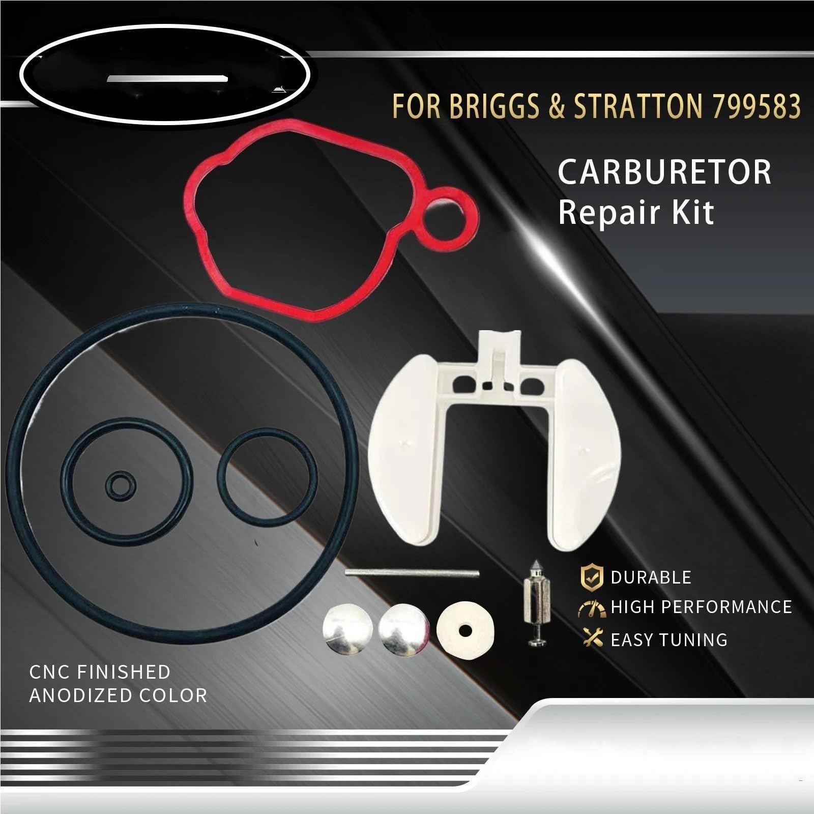 Zestaw Naprawczy Gaźnika Zestaw naprawczy pasuje do silników Briggs, Stratton 590556, 591109, 591160, 591979, 593261, 595656, 798674, 799583, pierścień gumowy