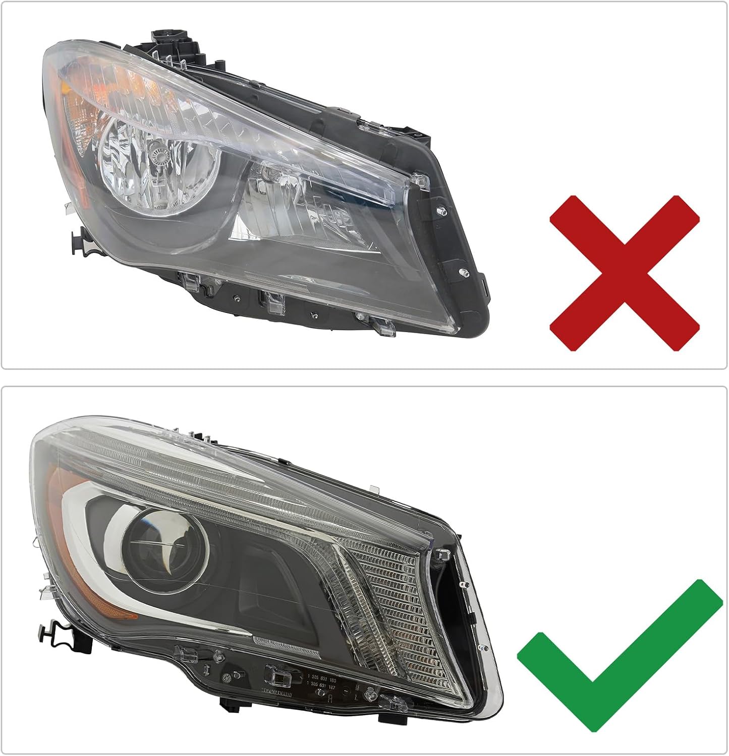 Xenon Headlight Assembly for 2014-2016 Mercedes-Benz CLA-Class C117/CLA45 AMG/CLA180/CLA200/CLA250(LED Side Marker Lamp, LED DRL) Right Side, OE A1179065600