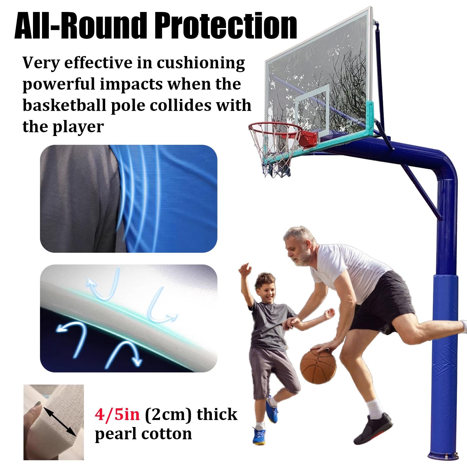 Cuscinetti di sicurezza resistenti blu per attrezzature da fitness, spessore 50 mm, imbottitura per pali sportivi, protezione completa per una maggiore sicurezza dei giocatori