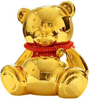 SOBEIT 7.36inch Bear Piggy Bank | Cute Bear Coin Bank | Shiny Plating Craftsmanship | Meticulous Details | Ceramic Bear Money Bank for Kids Girls Boys Adult(Gold/6.88”L x 5.62”W x 7.36”H)