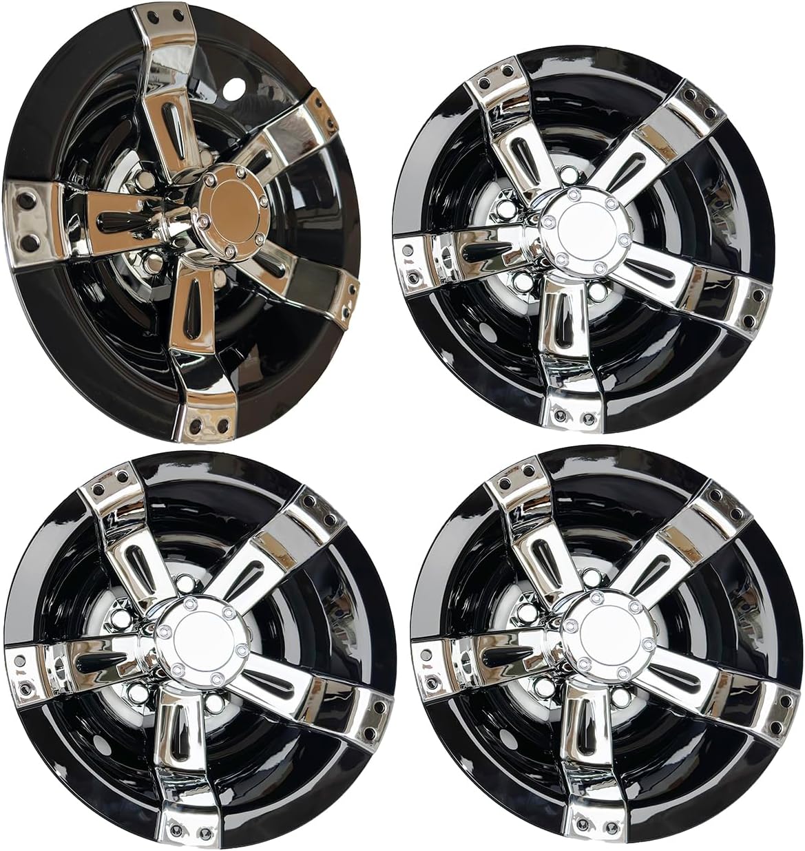 Golf Cart 10" Wheel Covers Hub Caps W/Chrome Spokes for